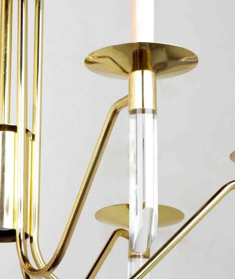 Seven Light Brass & Lucite Chandelier With Brass Shades - 8