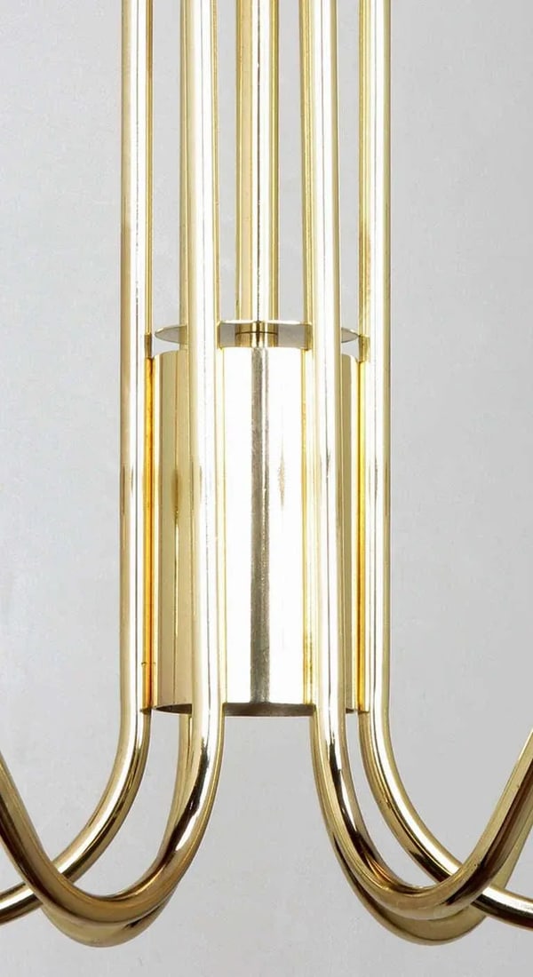 Seven Light Brass & Lucite Chandelier With Brass Shades - 9