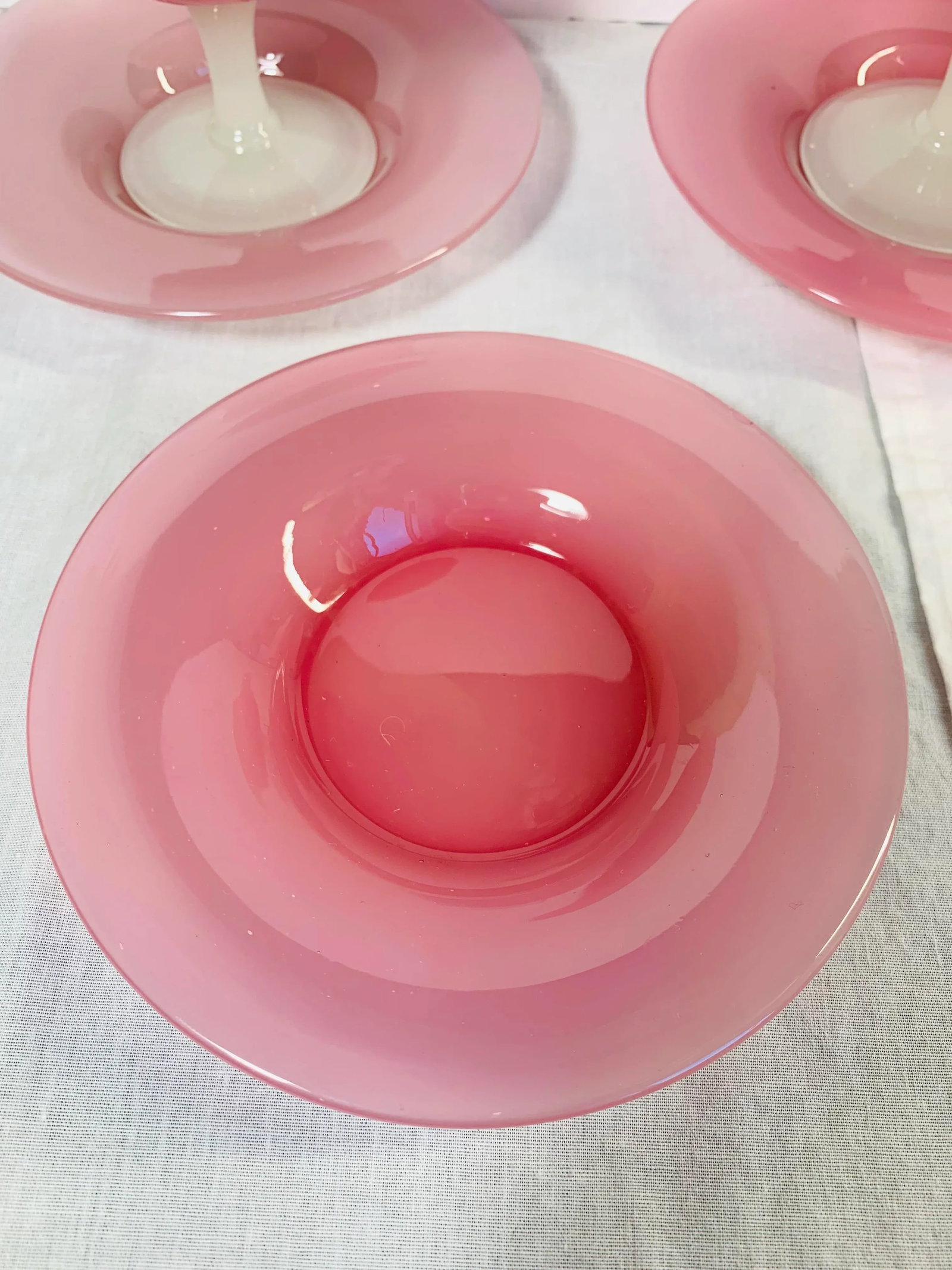 1920s Antique Steuben Carder Pink Rosaline Glass Goblets With Matching Plates - Set of 10 - 6