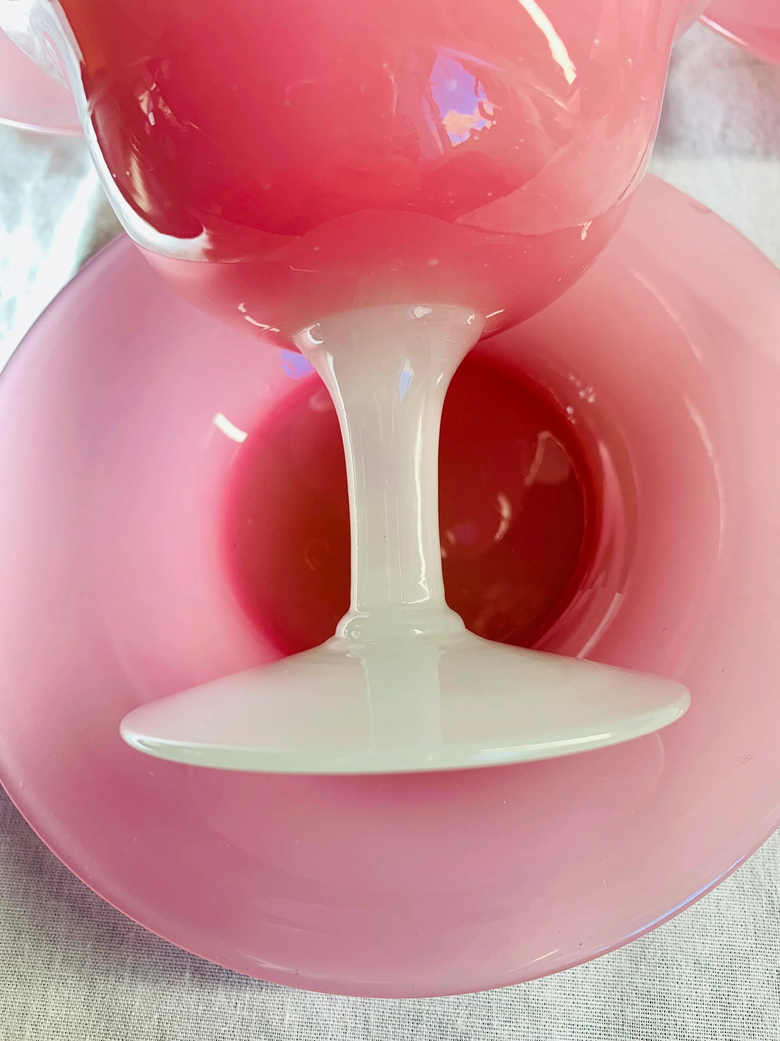 1920s Antique Steuben Carder Pink Rosaline Glass Goblets With Matching Plates - Set of 10 - 7