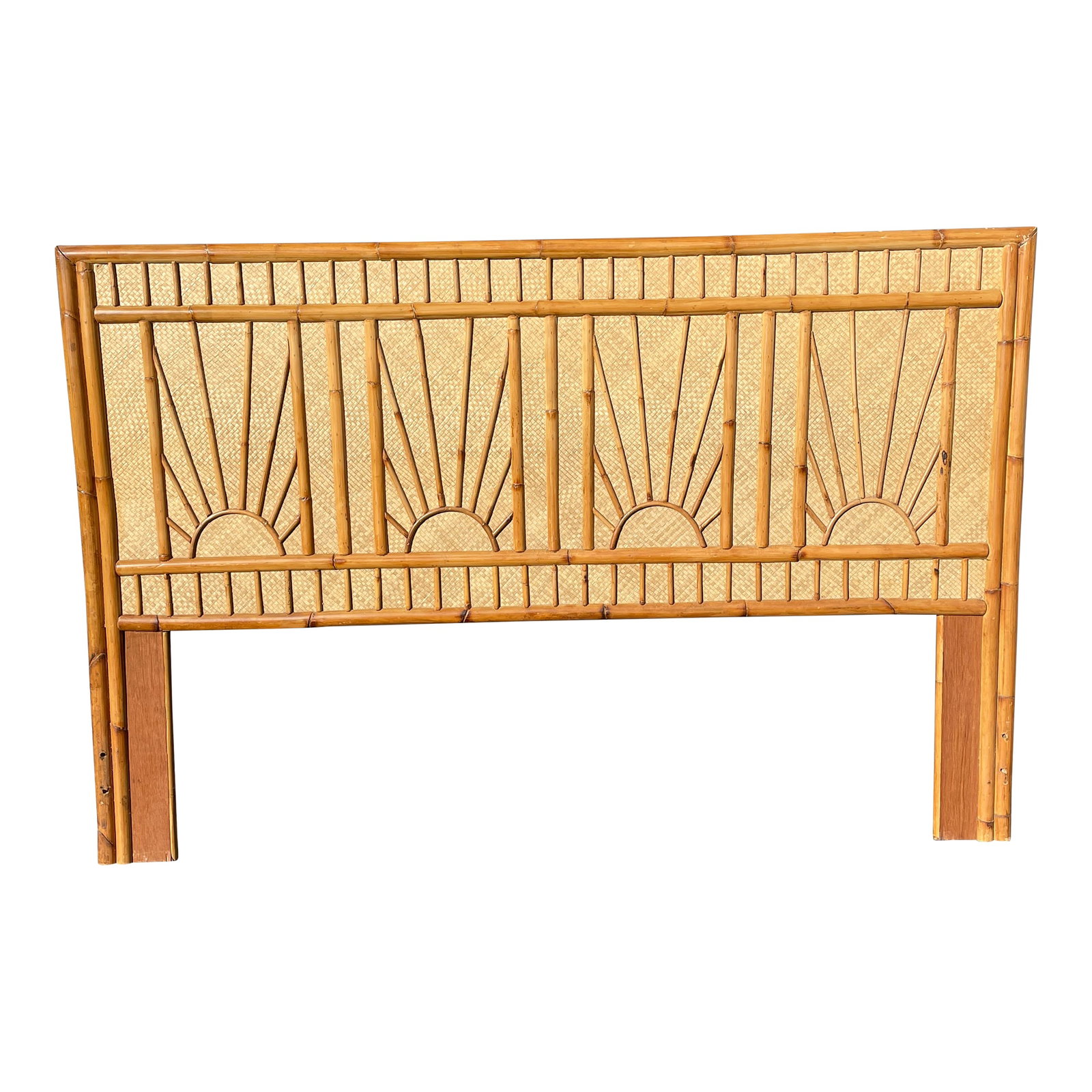 1970s Vintage Grasscloth and Bamboo Sunburst Queen Headboard (1 of 6)