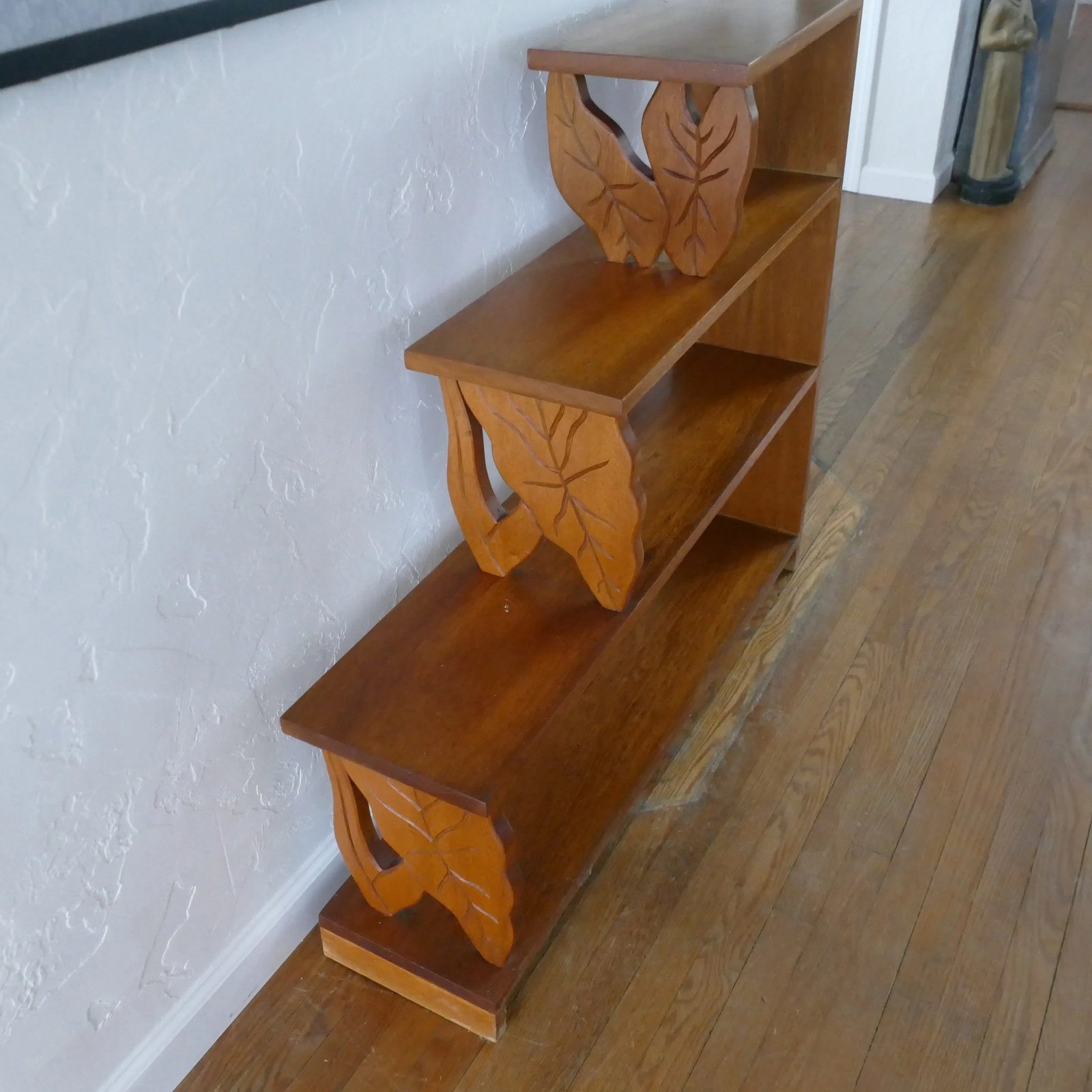 Mid-Century Hand Carved Calla Lily 4-Tier Wood Bookshelf - 11