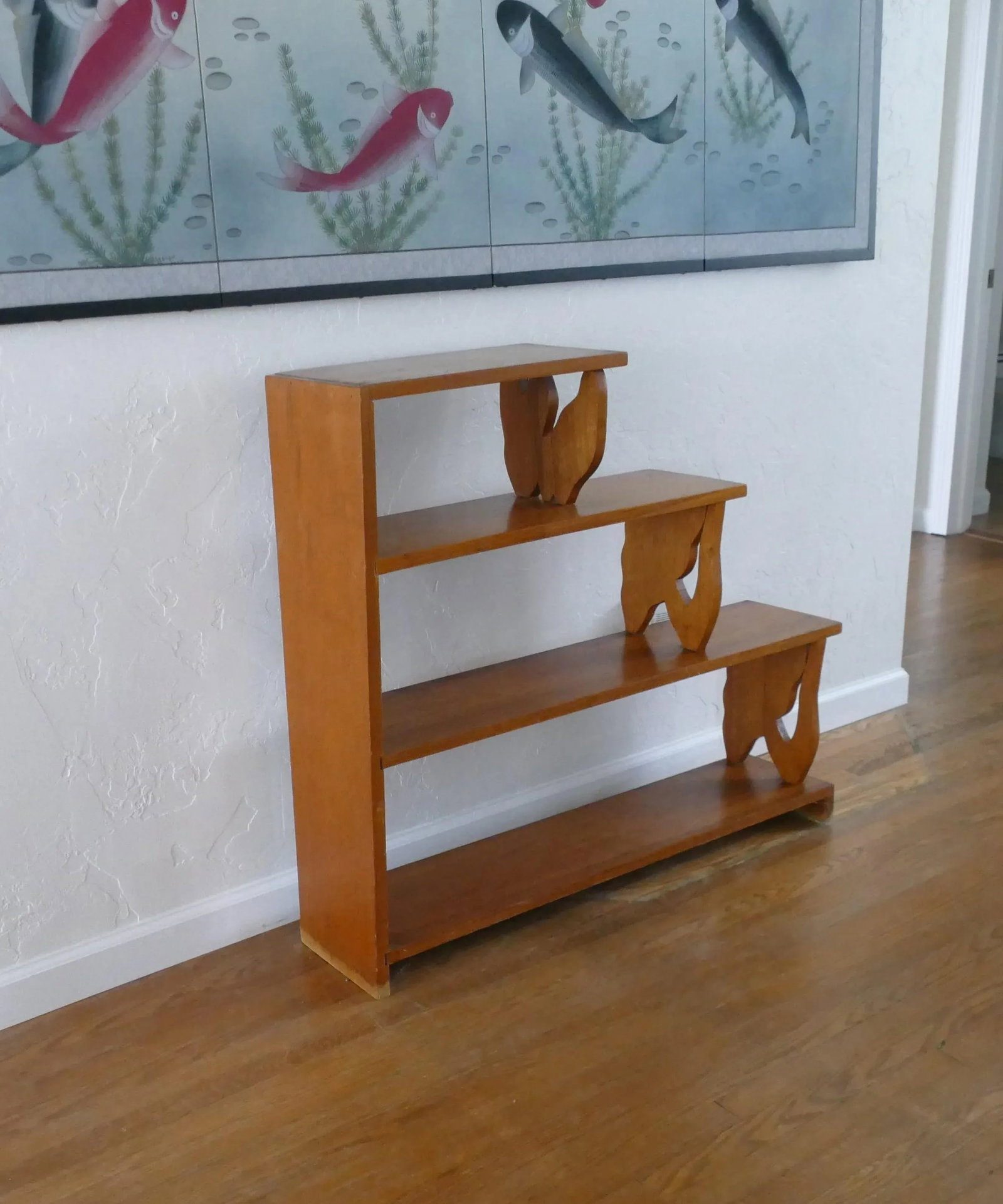 Mid-Century Hand Carved Calla Lily 4-Tier Wood Bookshelf - 2