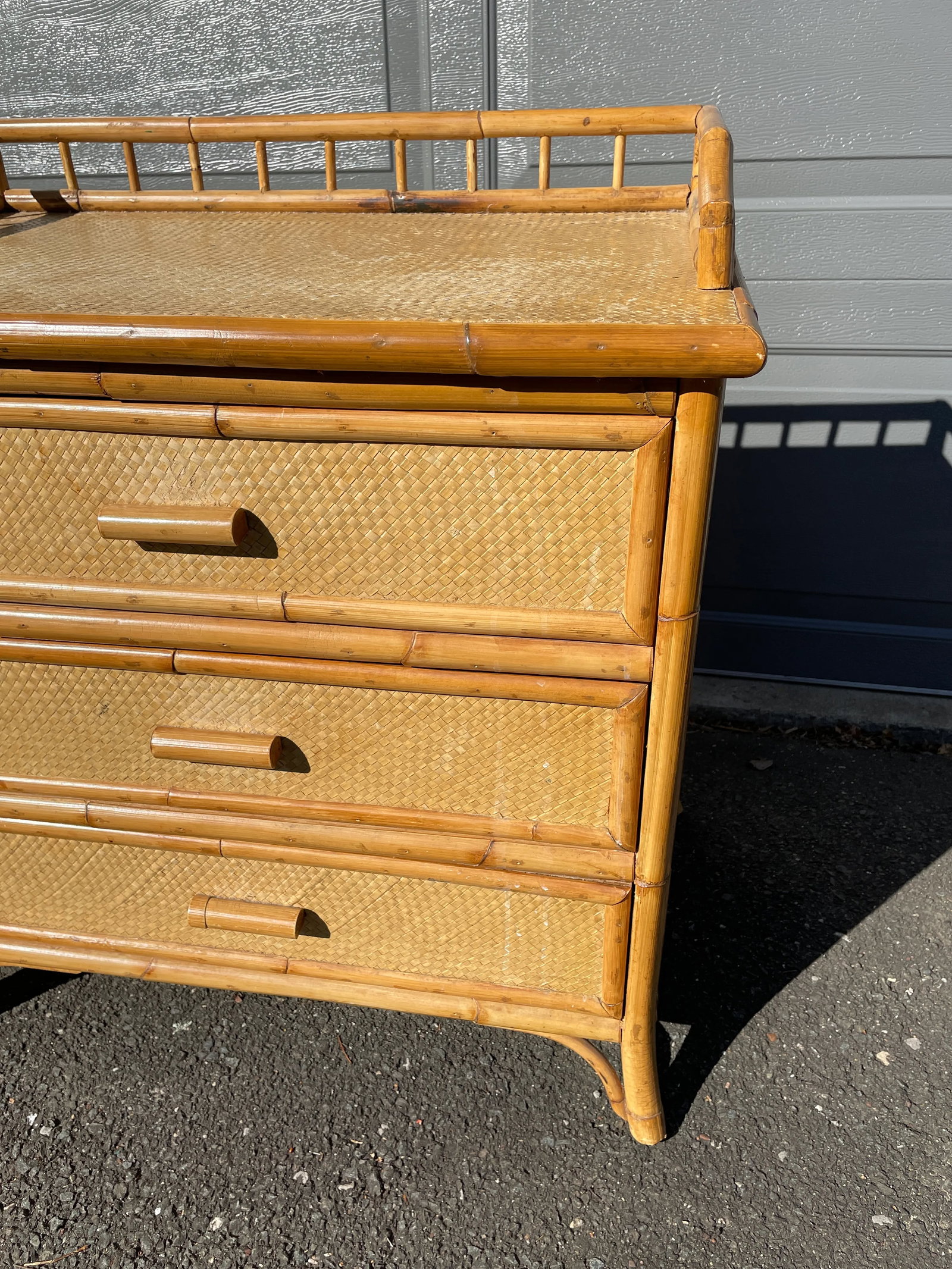 1970s Vintage Grasscloth and Bamboo Nightstand - 5