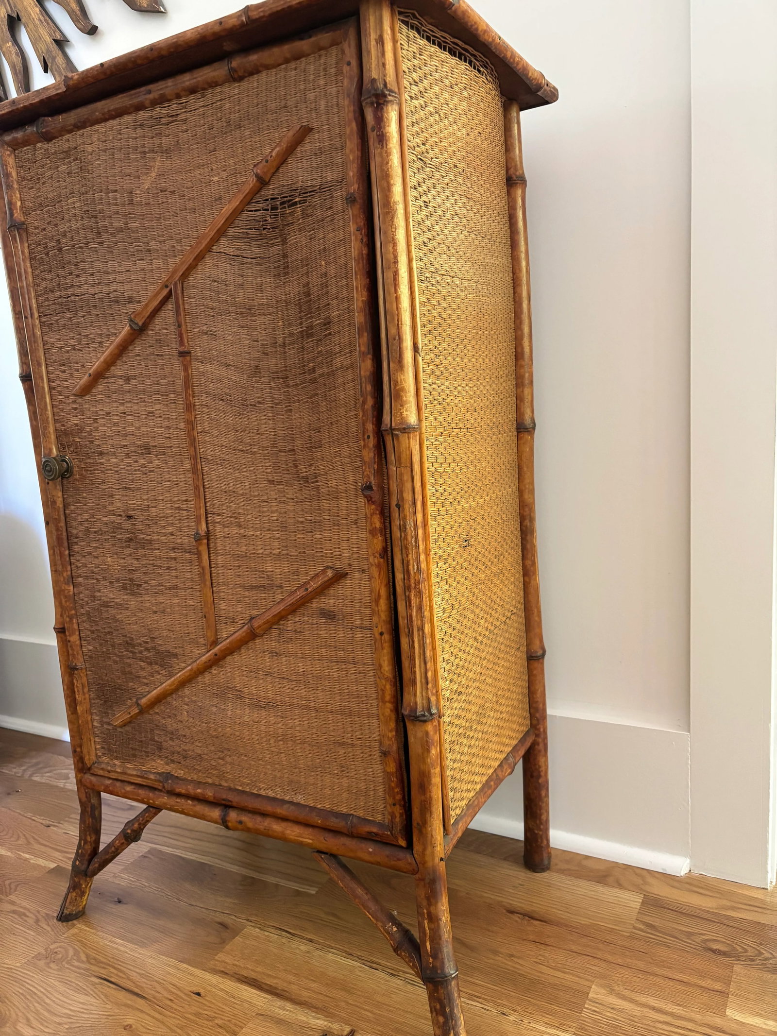 Early 20th Century Tortoiseshell Burnt Bamboo and Rattan Cabinet - 3
