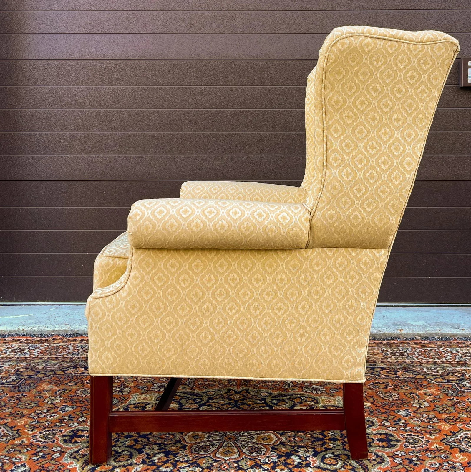 Vintage Pennsylvania House Chippendale Cherry & Gold Wingback Lounge Chair - 5