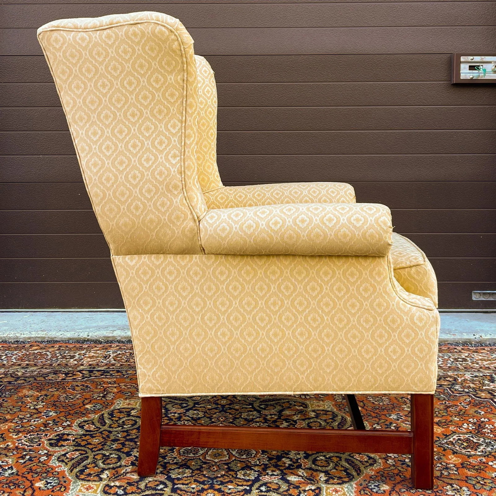 Vintage Pennsylvania House Chippendale Cherry & Gold Wingback Lounge Chair - 7