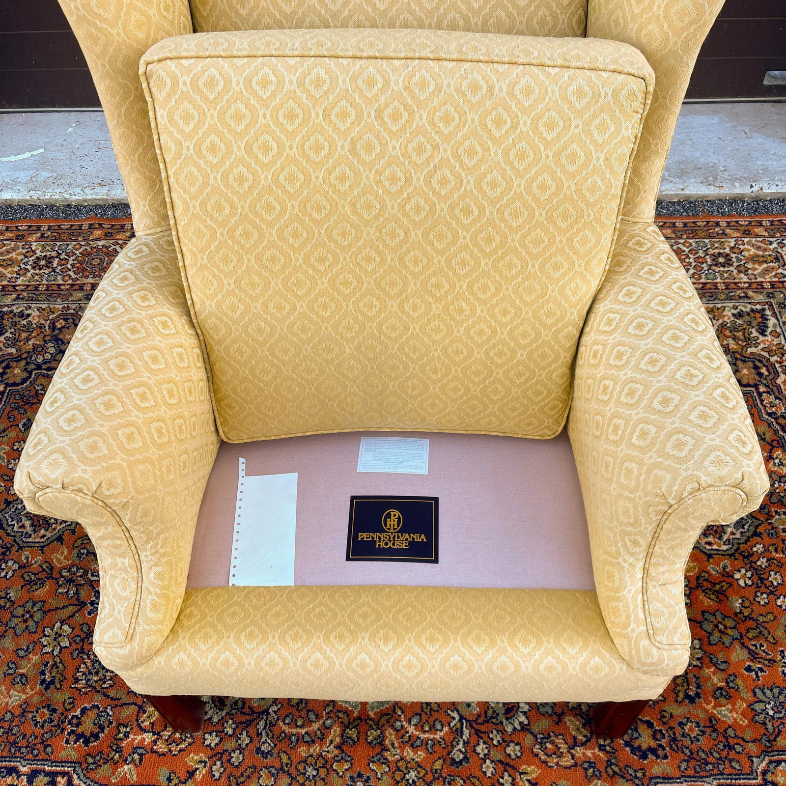 Vintage Pennsylvania House Chippendale Cherry & Gold Wingback Lounge Chair - 8