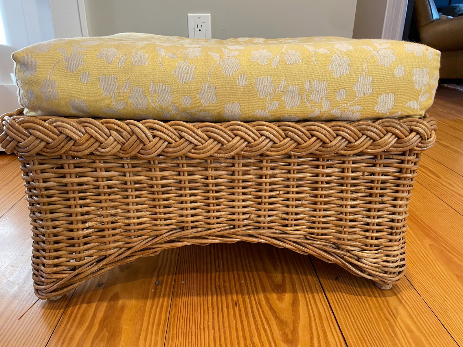 1970s Vintage McGuire Rattan Upholstered Ottoman - 2