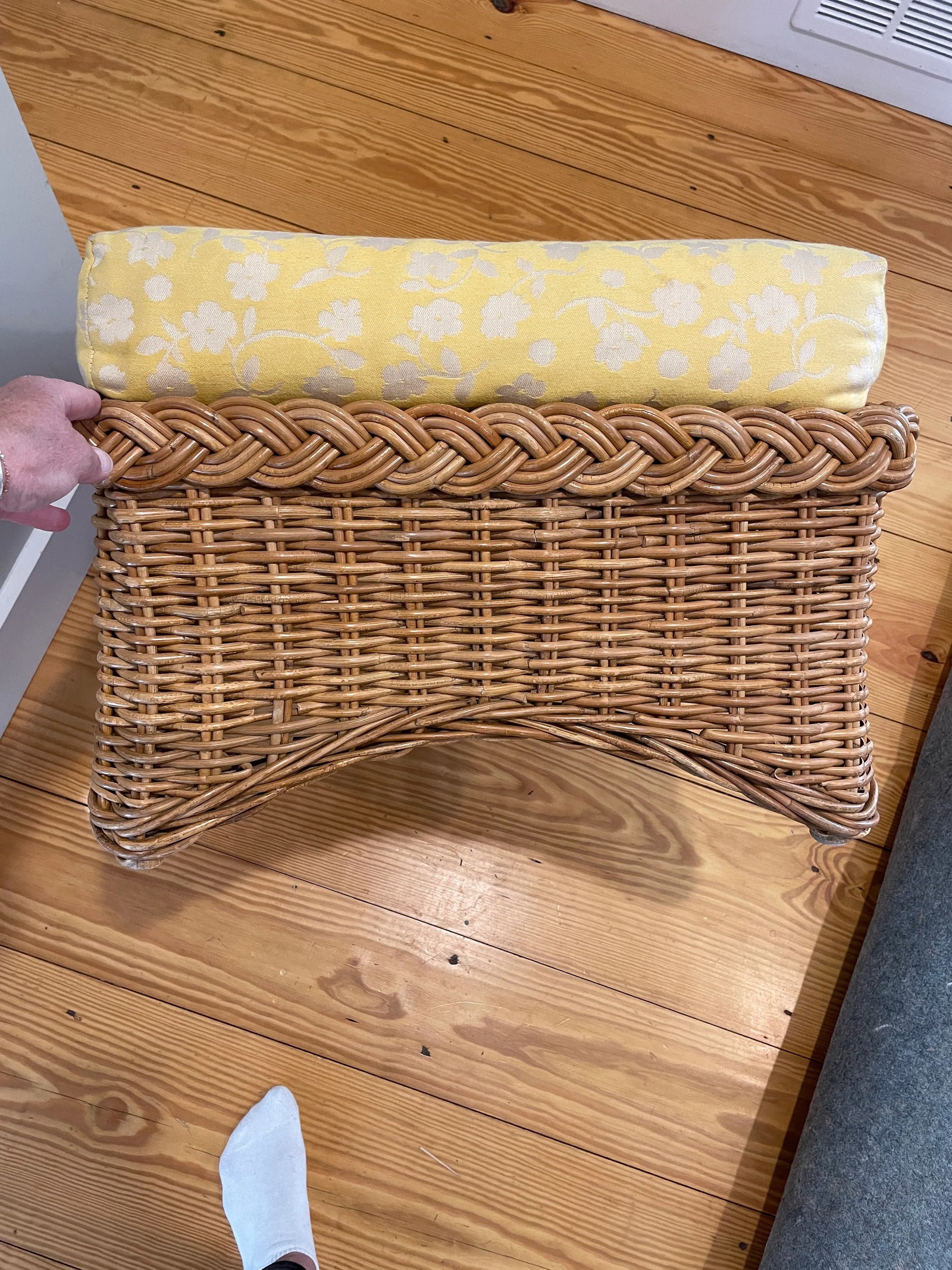 1970s Vintage McGuire Rattan Upholstered Ottoman - 3