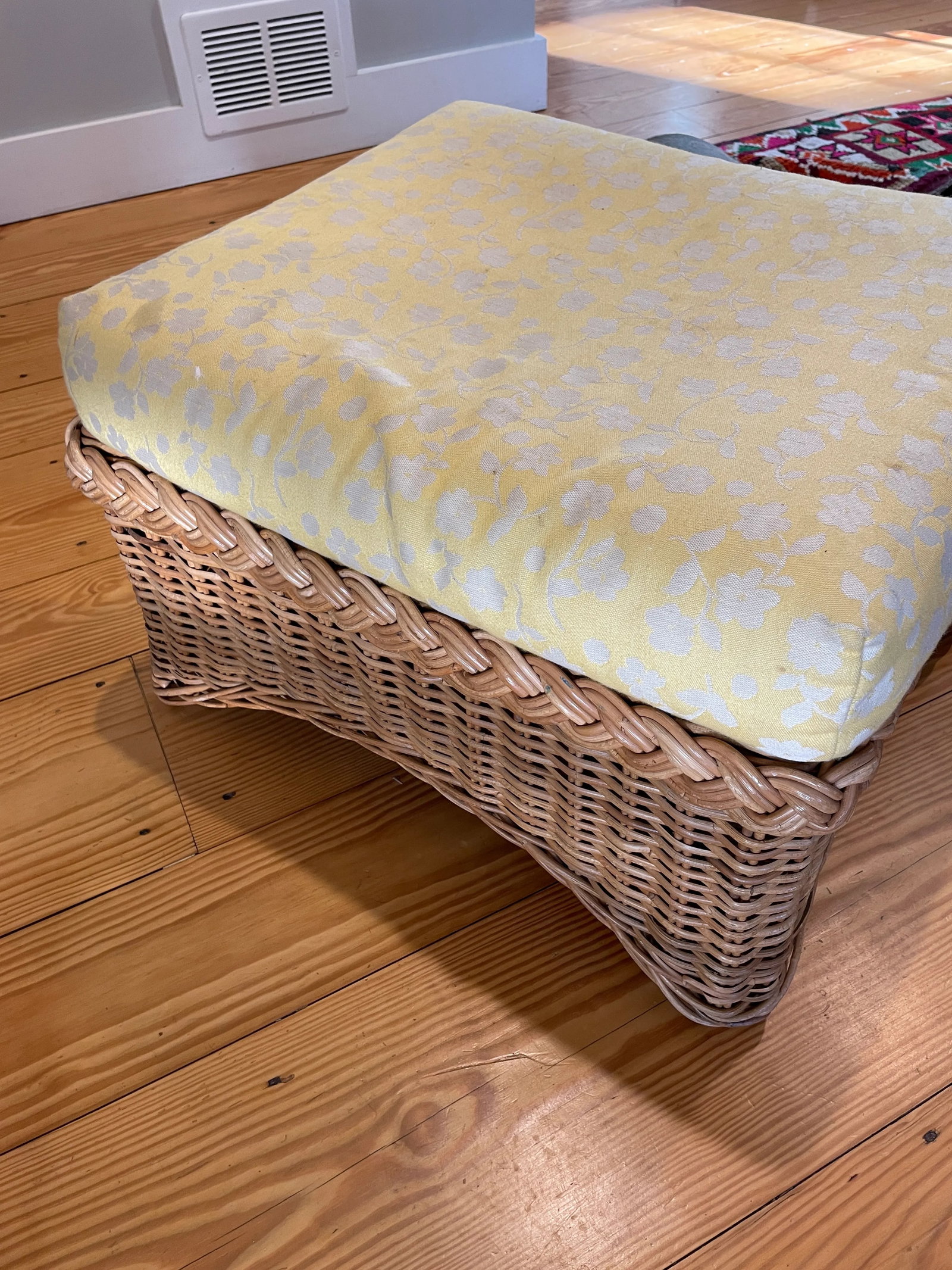 1970s Vintage McGuire Rattan Upholstered Ottoman - 6