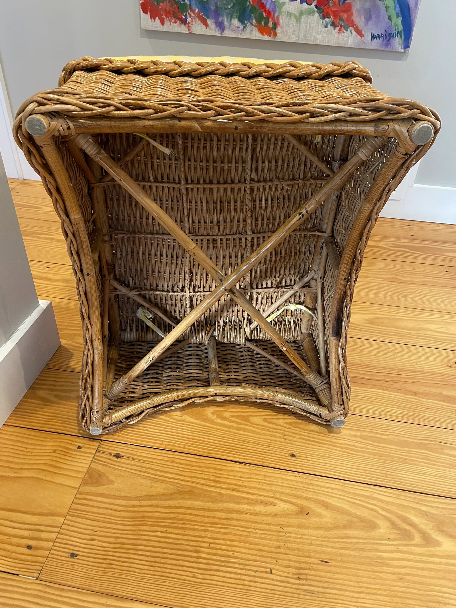 1970s Vintage McGuire Rattan Upholstered Ottoman - 7