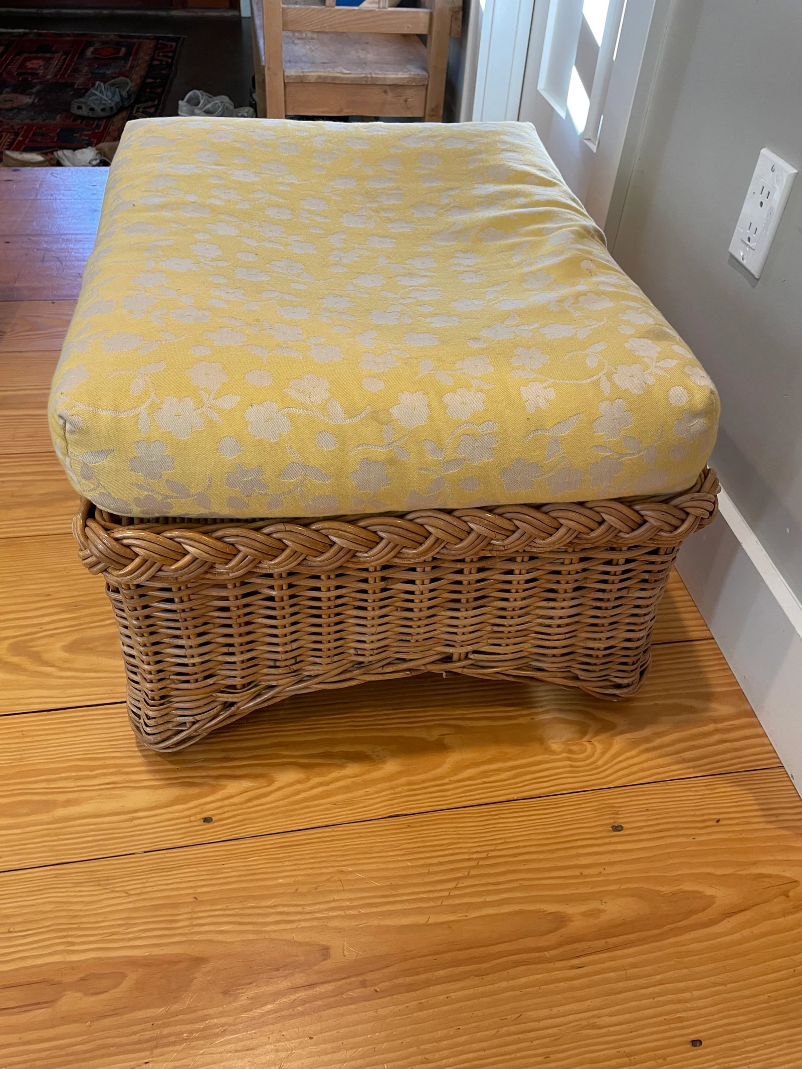 1970s Vintage McGuire Rattan Upholstered Ottoman - 8