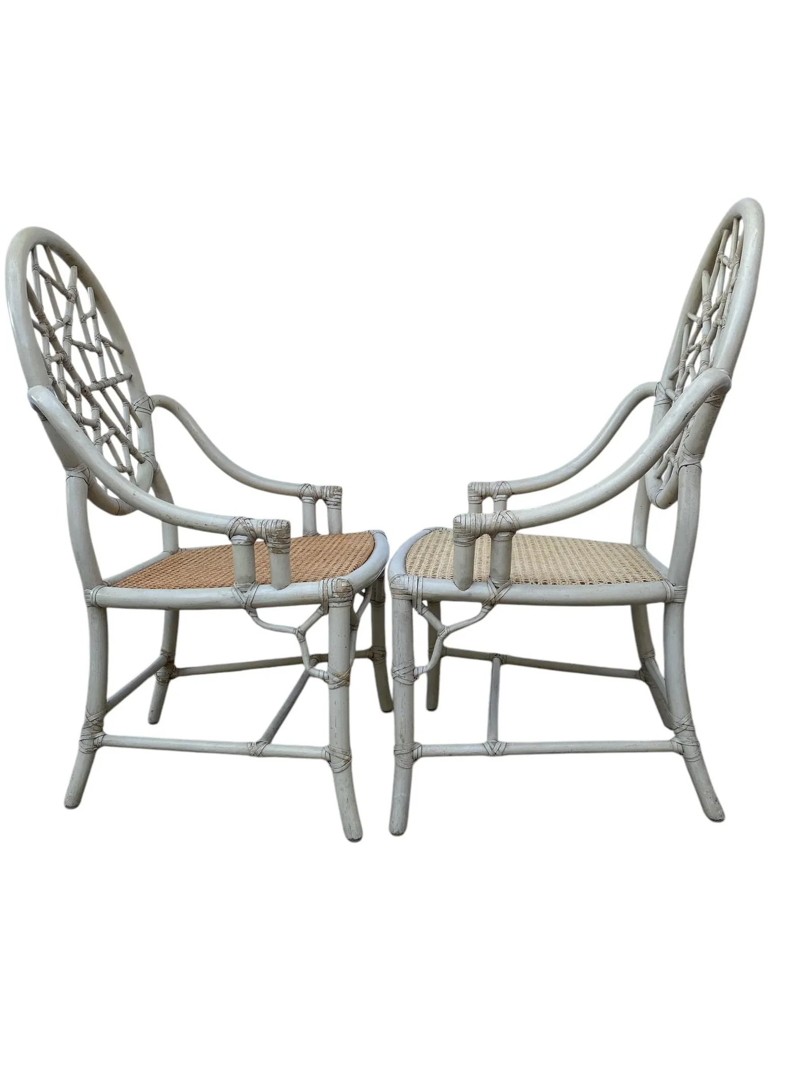 Late 20th Century McGuire Cracked Ice Rattan & Cane Chairs- a Pair - 11