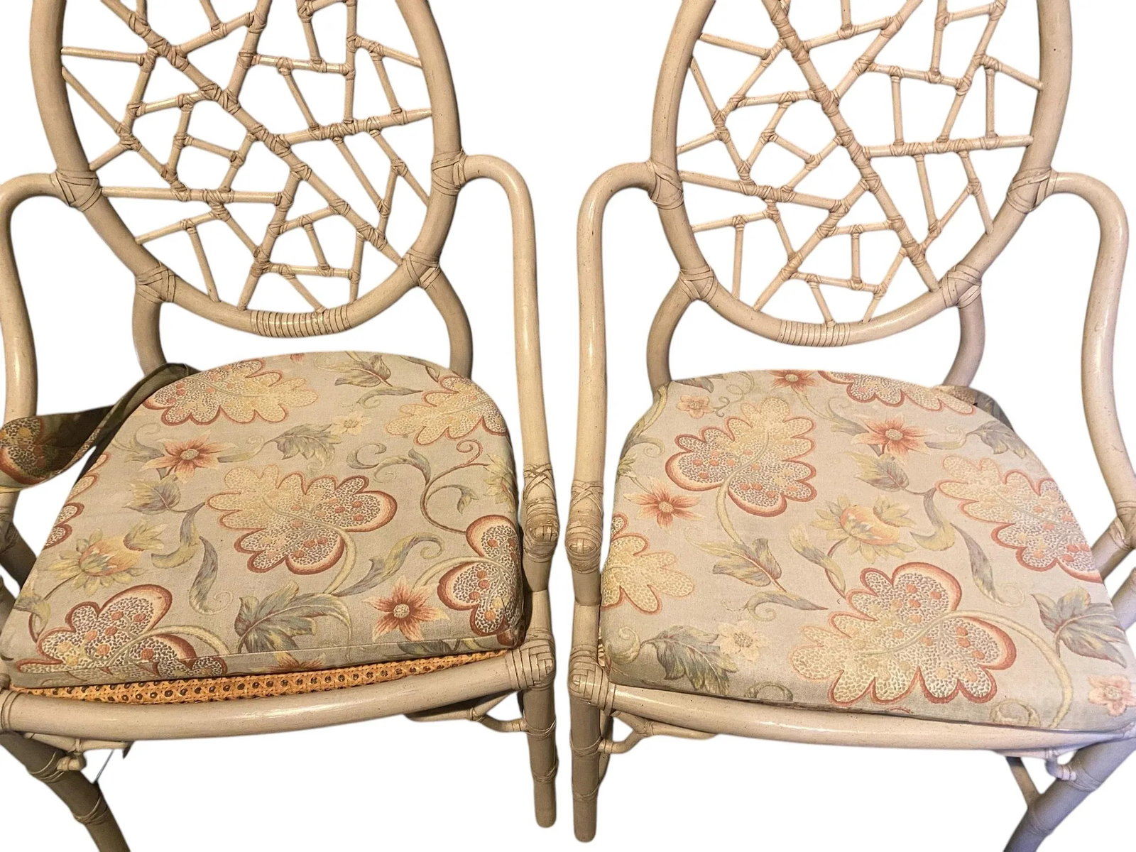 Late 20th Century McGuire Cracked Ice Rattan & Cane Chairs- a Pair - 5