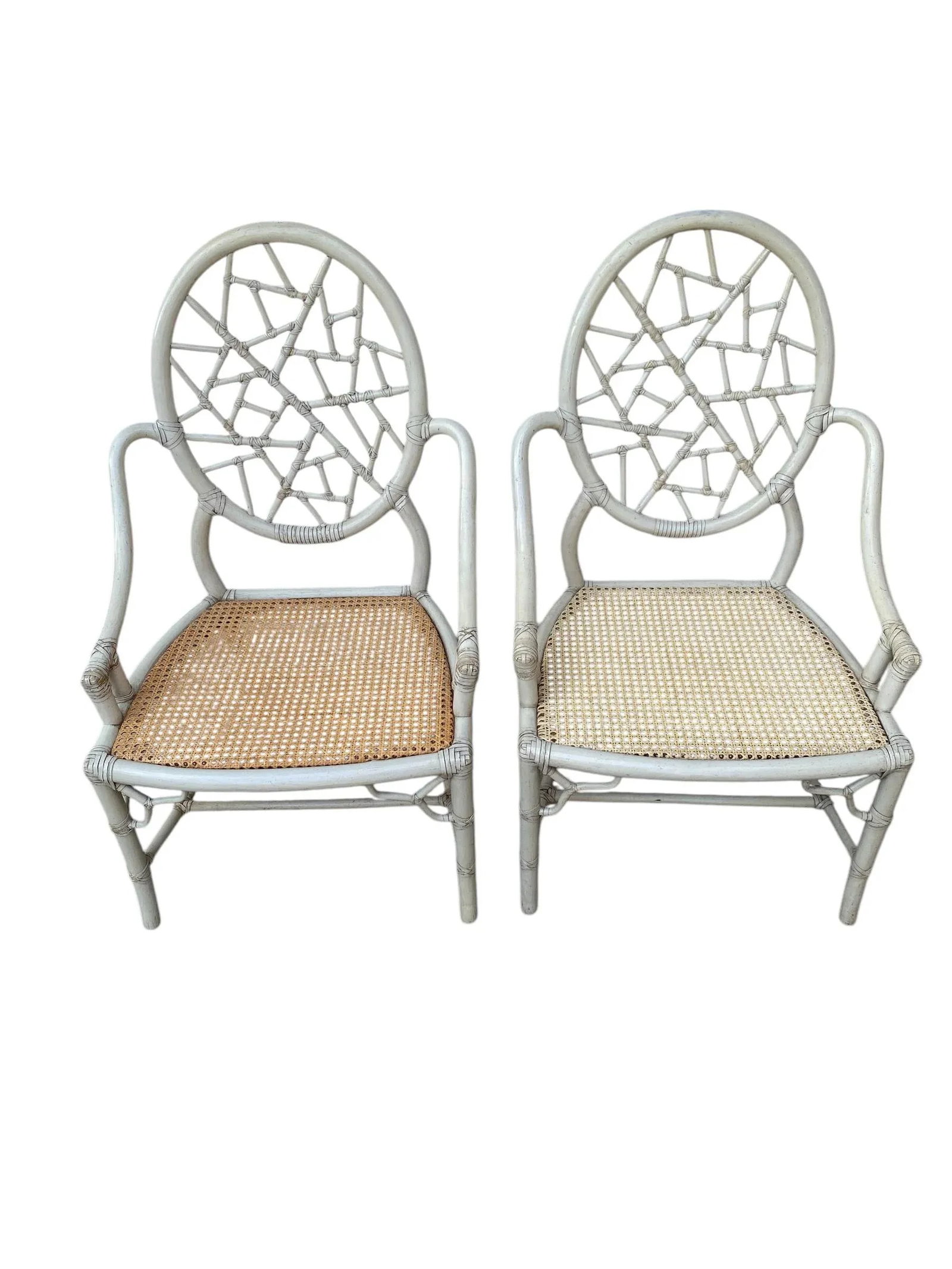 Late 20th Century McGuire Cracked Ice Rattan & Cane Chairs- a Pair - 7