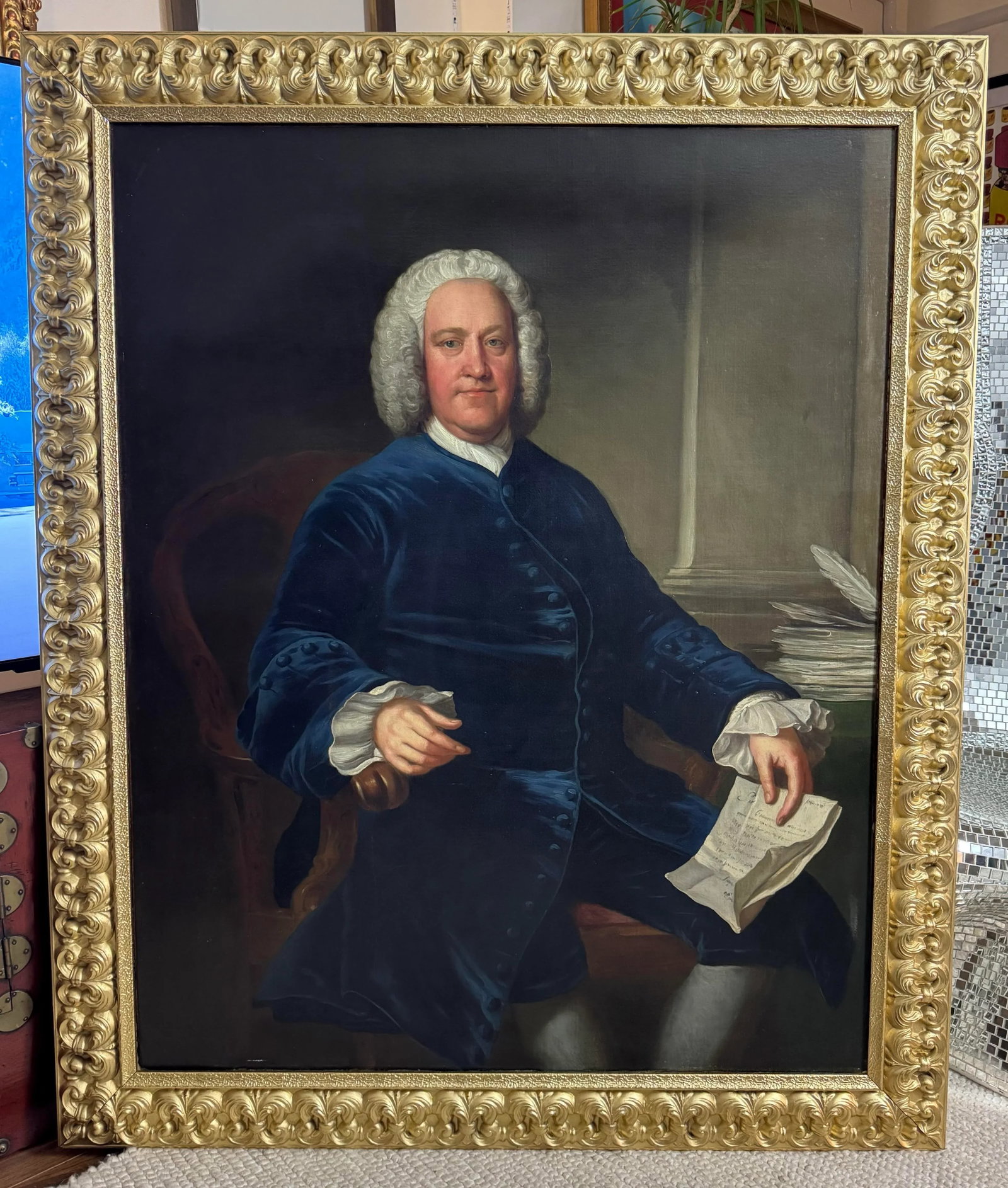 Circle of Jean Baptiste Van Loo, Large 18th Century English Portrait Painting of an Aristocrat - 11