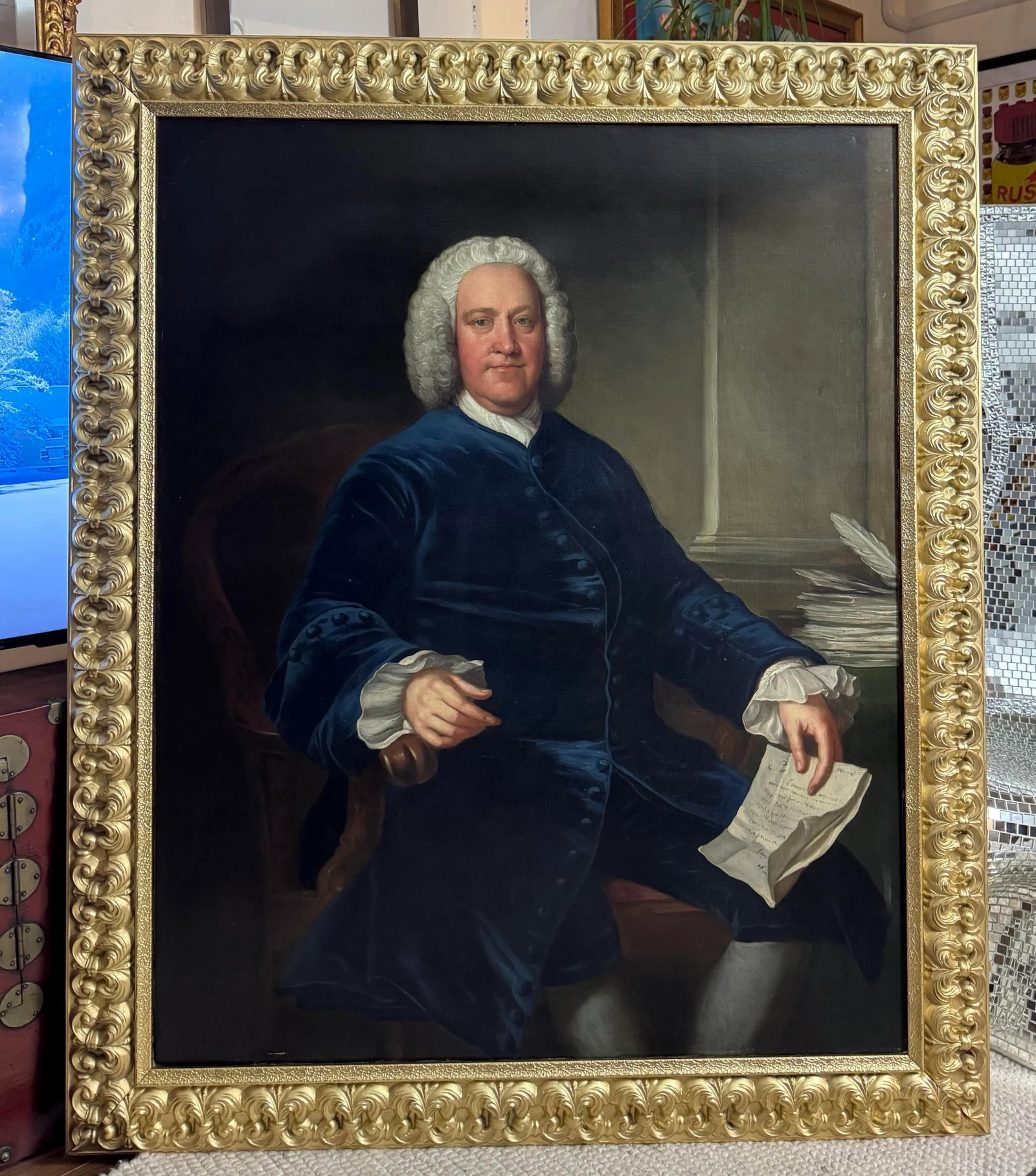 Circle of Jean Baptiste Van Loo, Large 18th Century English Portrait Painting of an Aristocrat - 5