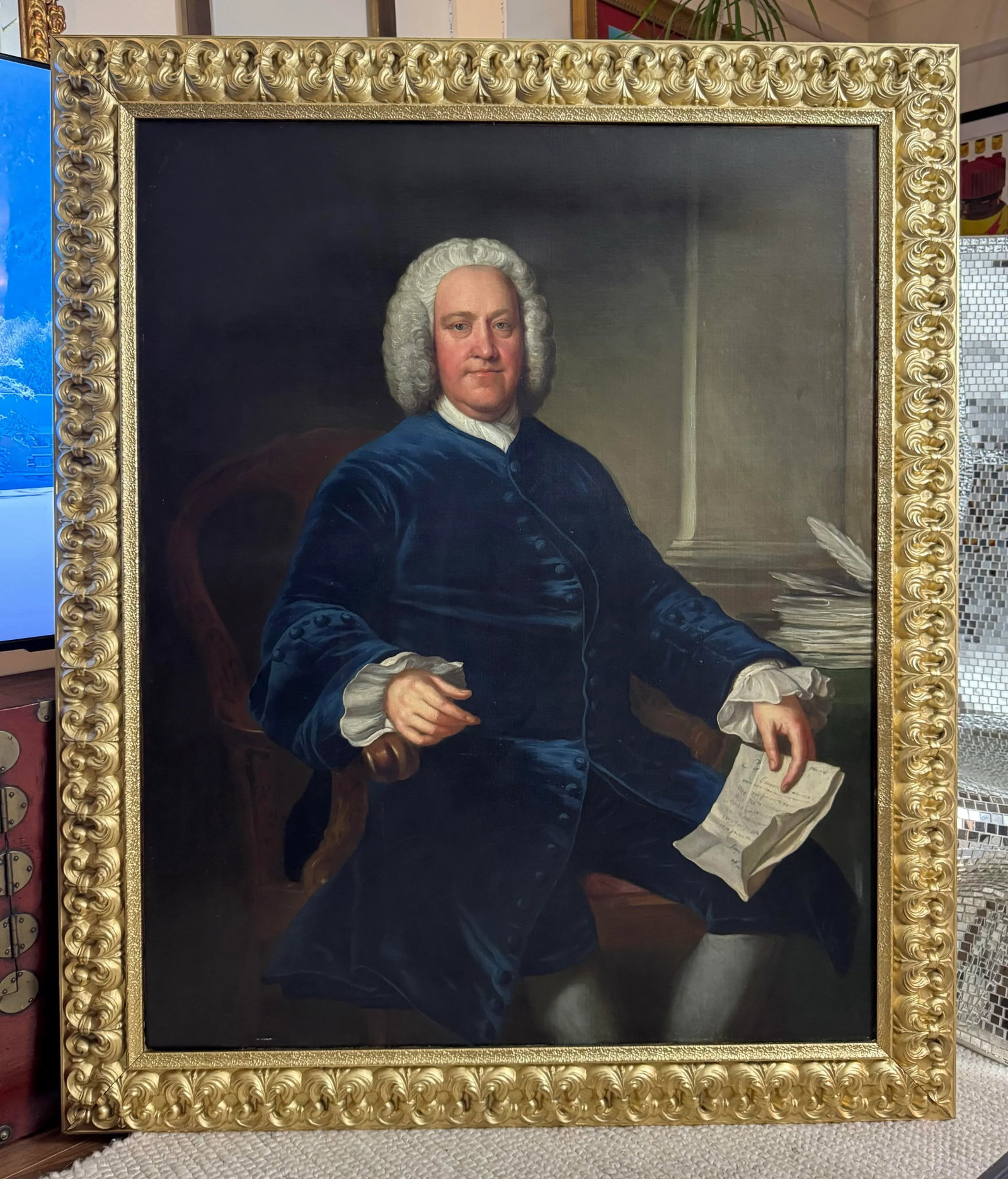 Circle of Jean Baptiste Van Loo, Large 18th Century English Portrait Painting of an Aristocrat - 6