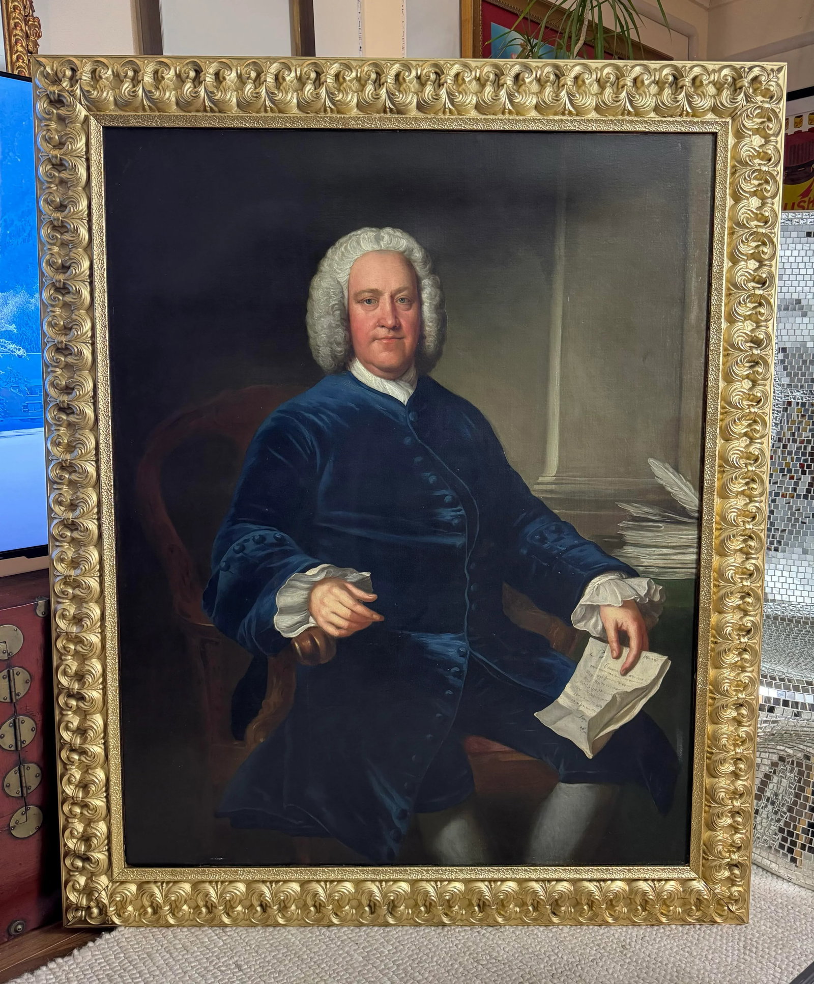 Circle of Jean Baptiste Van Loo, Large 18th Century English Portrait Painting of an Aristocrat - 7
