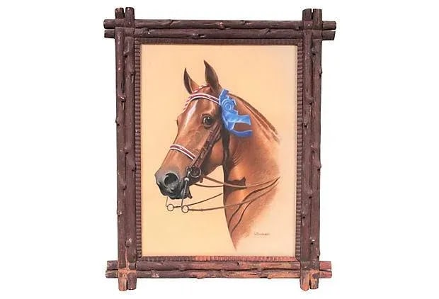 Horse Portrait w/ Hand-Carved Wood Frame - 4