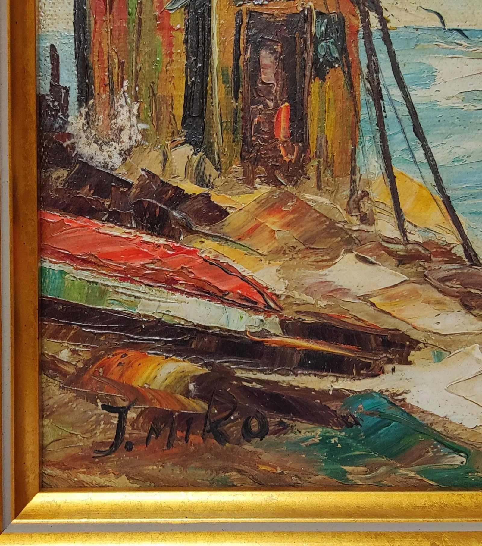 Impressionist Sailboat Seascape Vintage Oil Painting Framed 12.5"x14.5" - 4