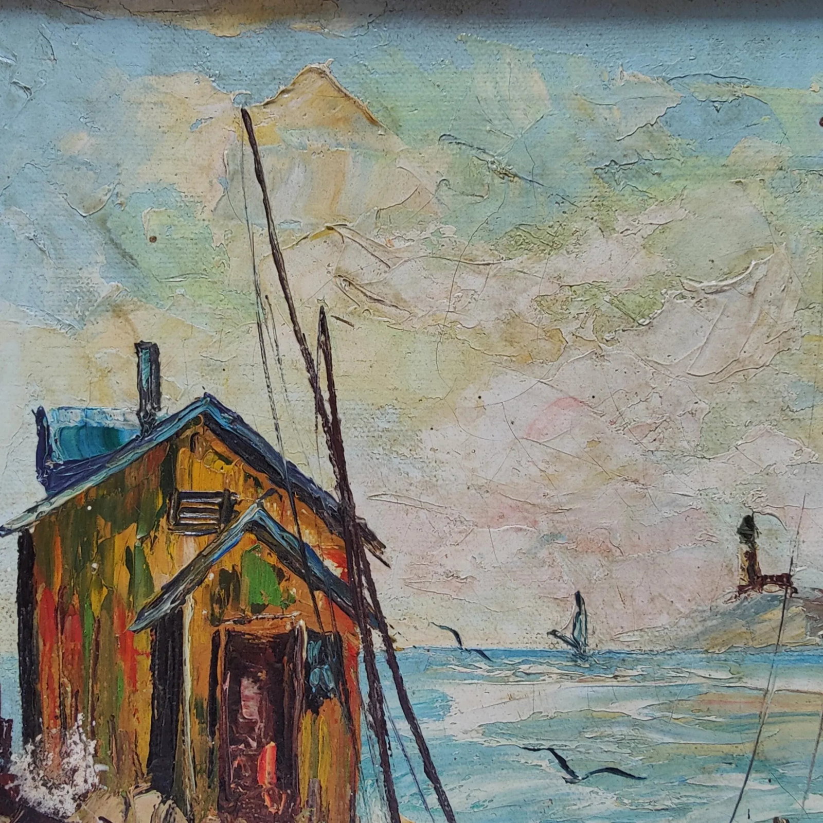 Impressionist Sailboat Seascape Vintage Oil Painting Framed 12.5"x14.5" - 5