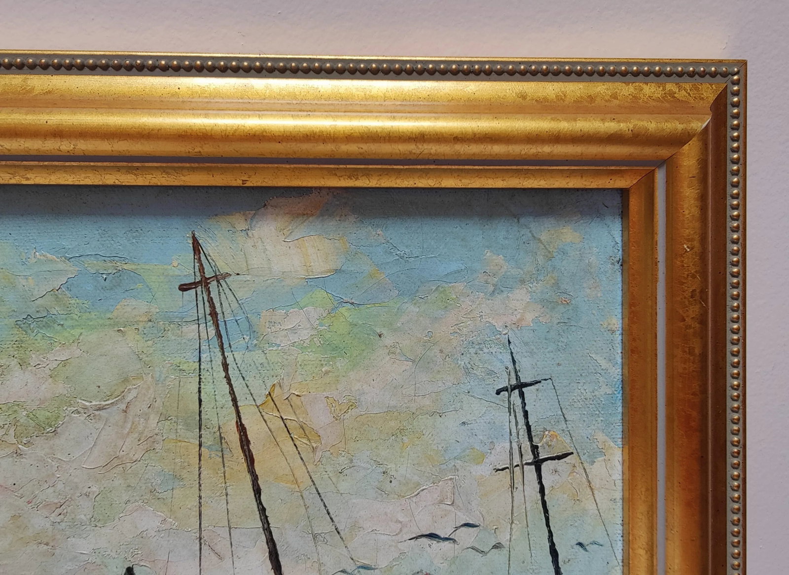 Impressionist Sailboat Seascape Vintage Oil Painting Framed 12.5"x14.5" - 7