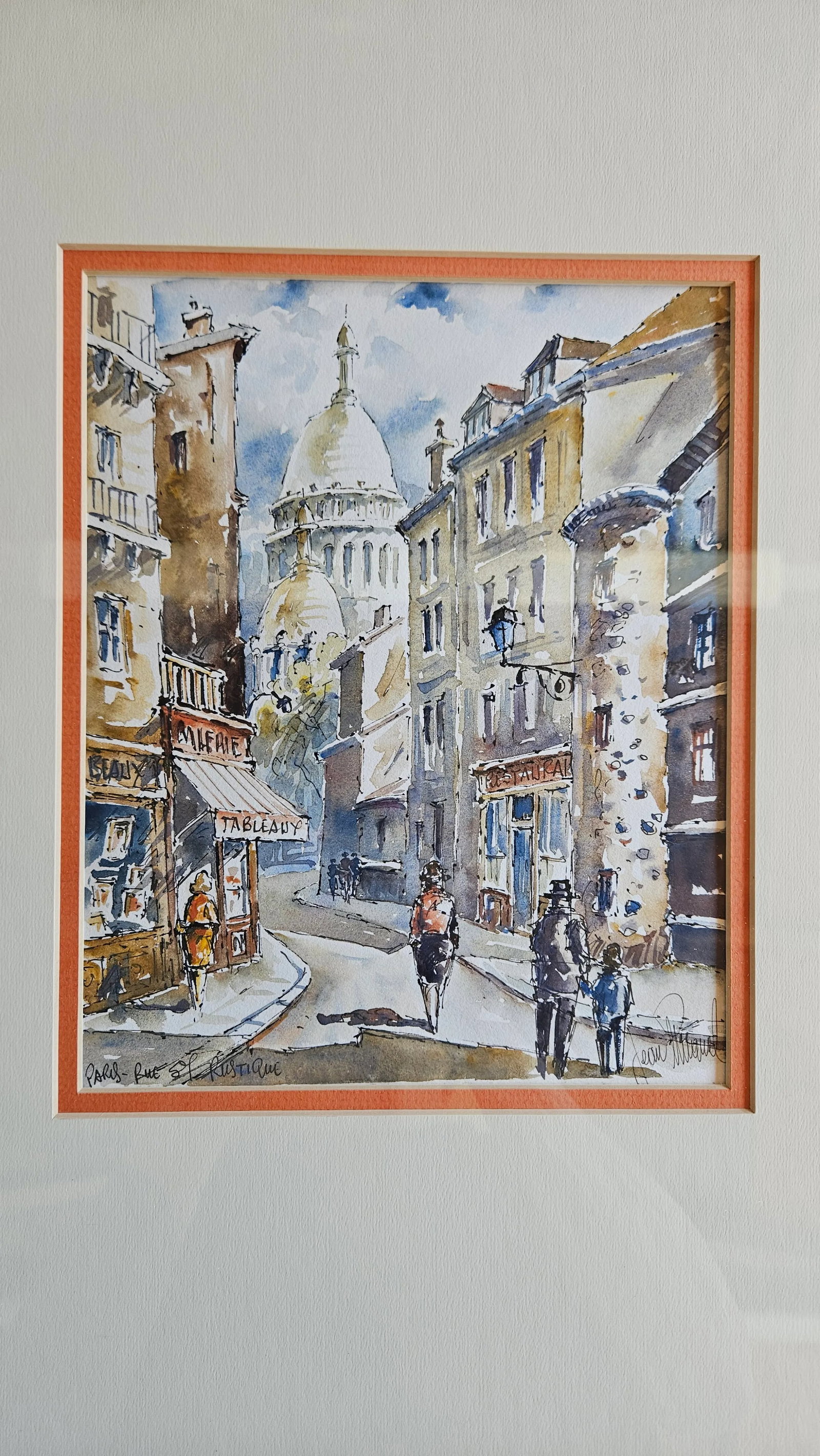 Framed Mid Century Paris Watercolor Street Scene of Rue Saint-Rustique With View of the Sacre Coeur, - 2