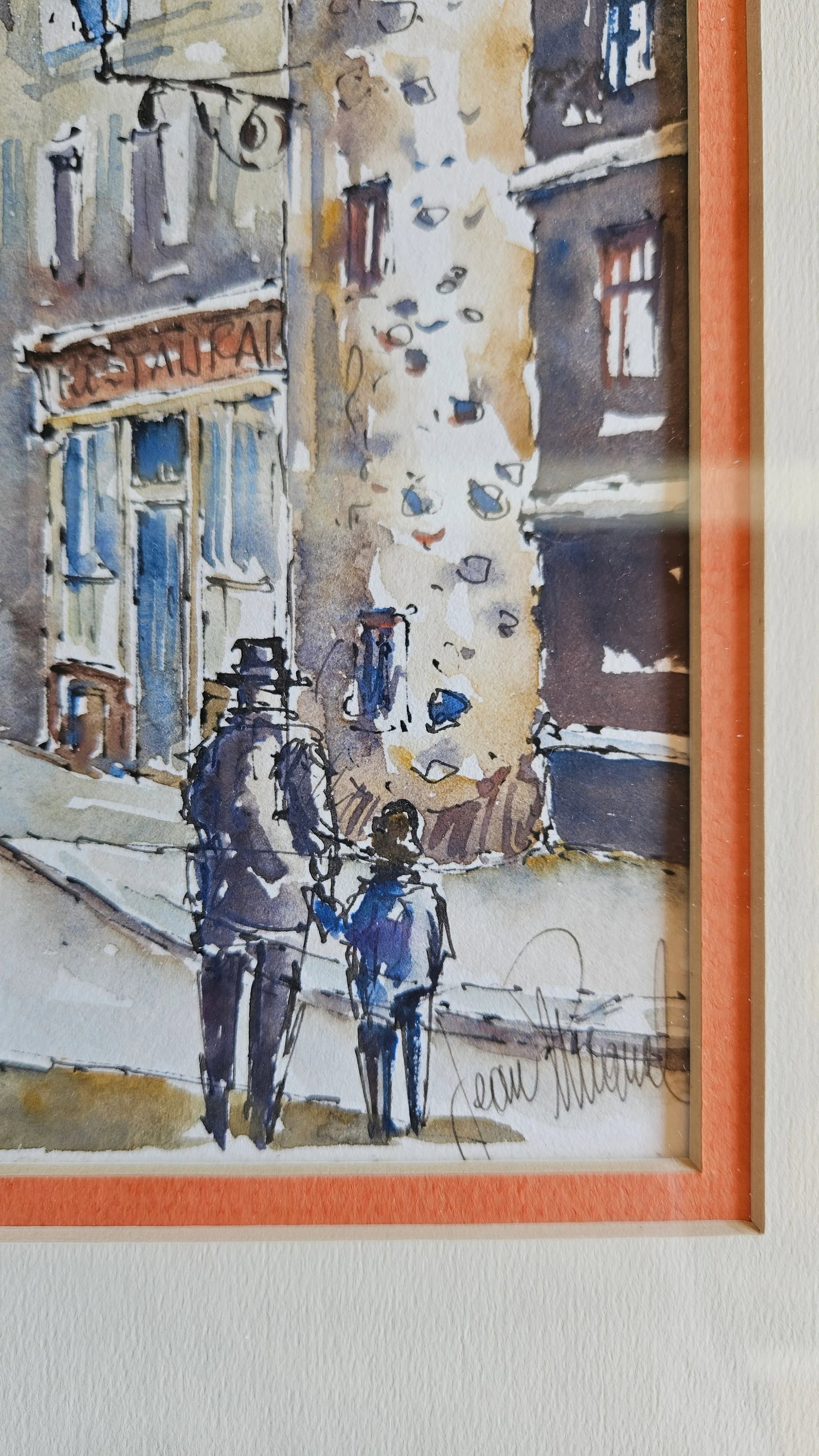 Framed Mid Century Paris Watercolor Street Scene of Rue Saint-Rustique With View of the Sacre Coeur, - 5