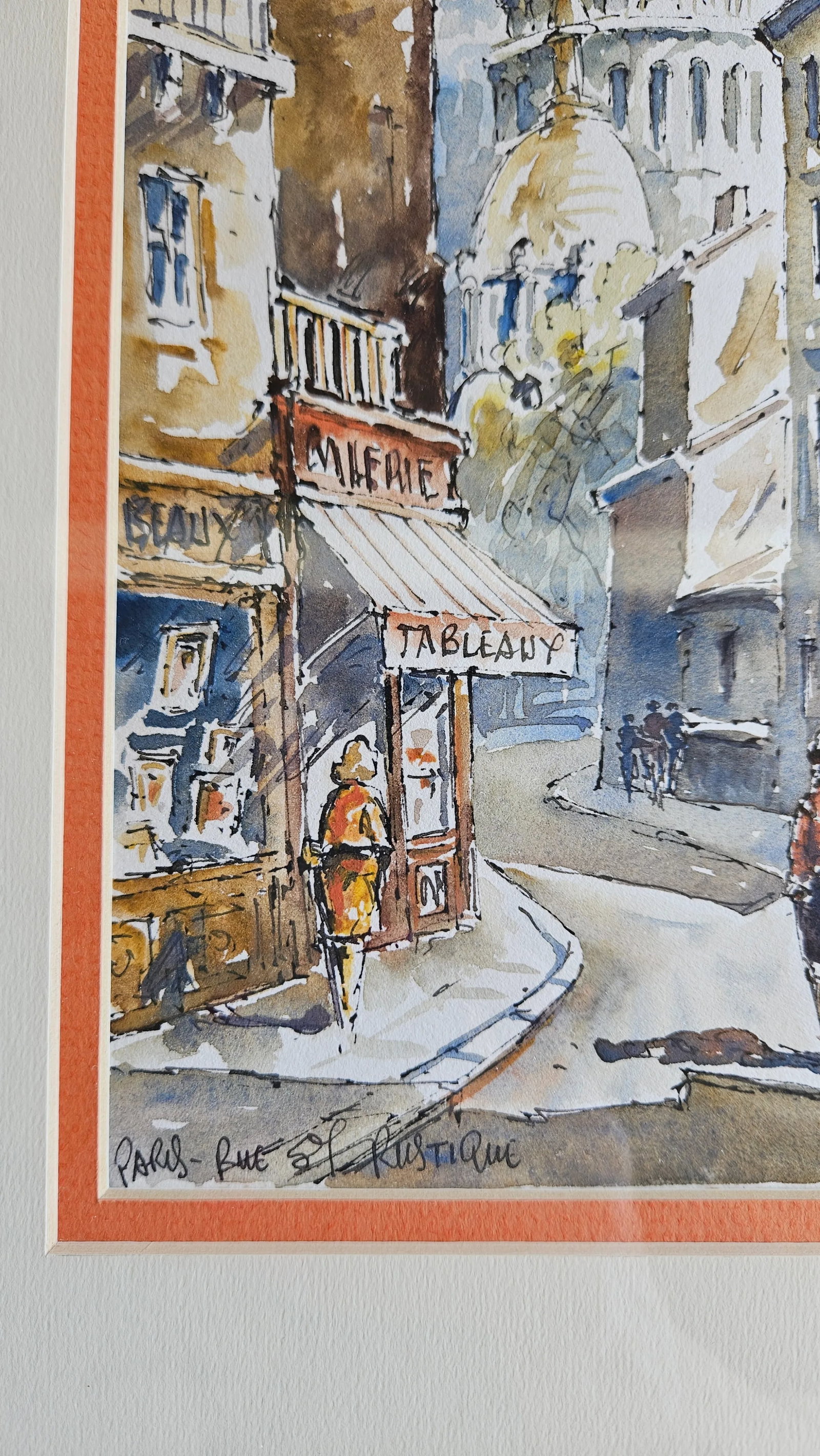 Framed Mid Century Paris Watercolor Street Scene of Rue Saint-Rustique With View of the Sacre Coeur, - 6