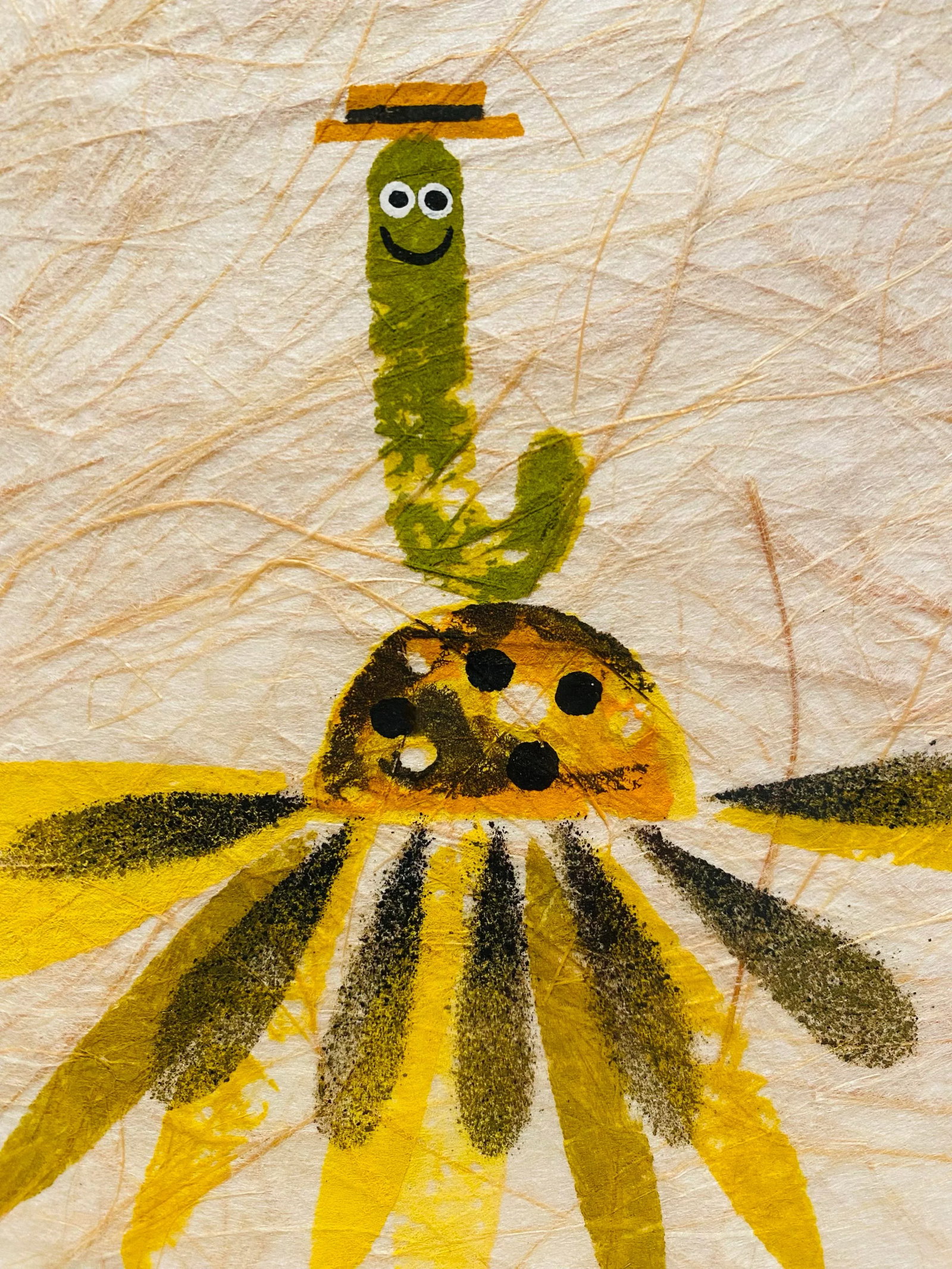 1960s Mid Century Modern Yellow Daisy & Worm Signed Japanese Potato Print - 3