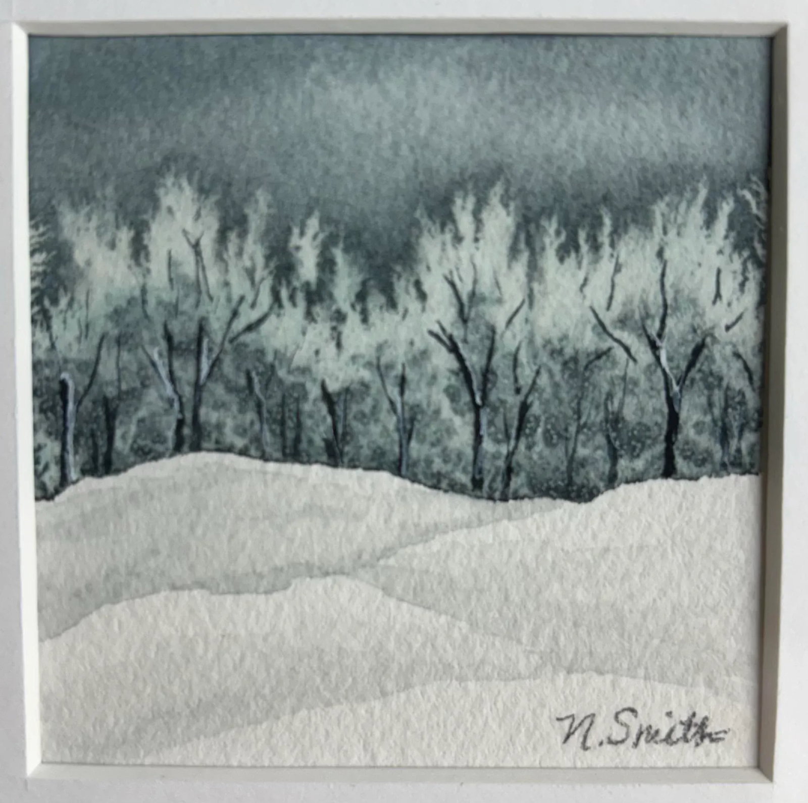 Frozen Silence - Miniature Original Watercolor Signed and Framed - 2