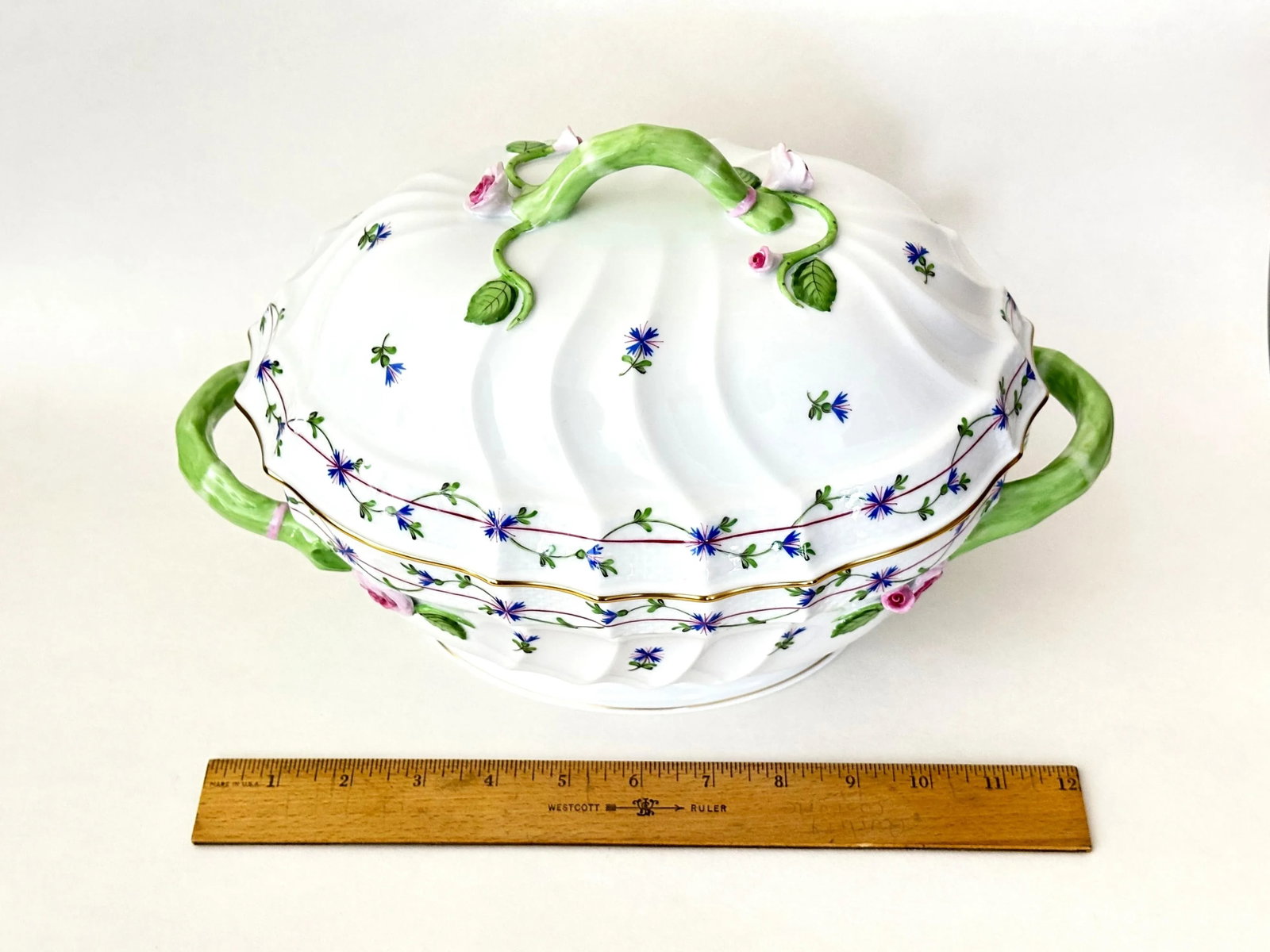 1980s Herend Blue Garland Large Tureen With Lid - Branch Handle, 1014/Pbg - 7
