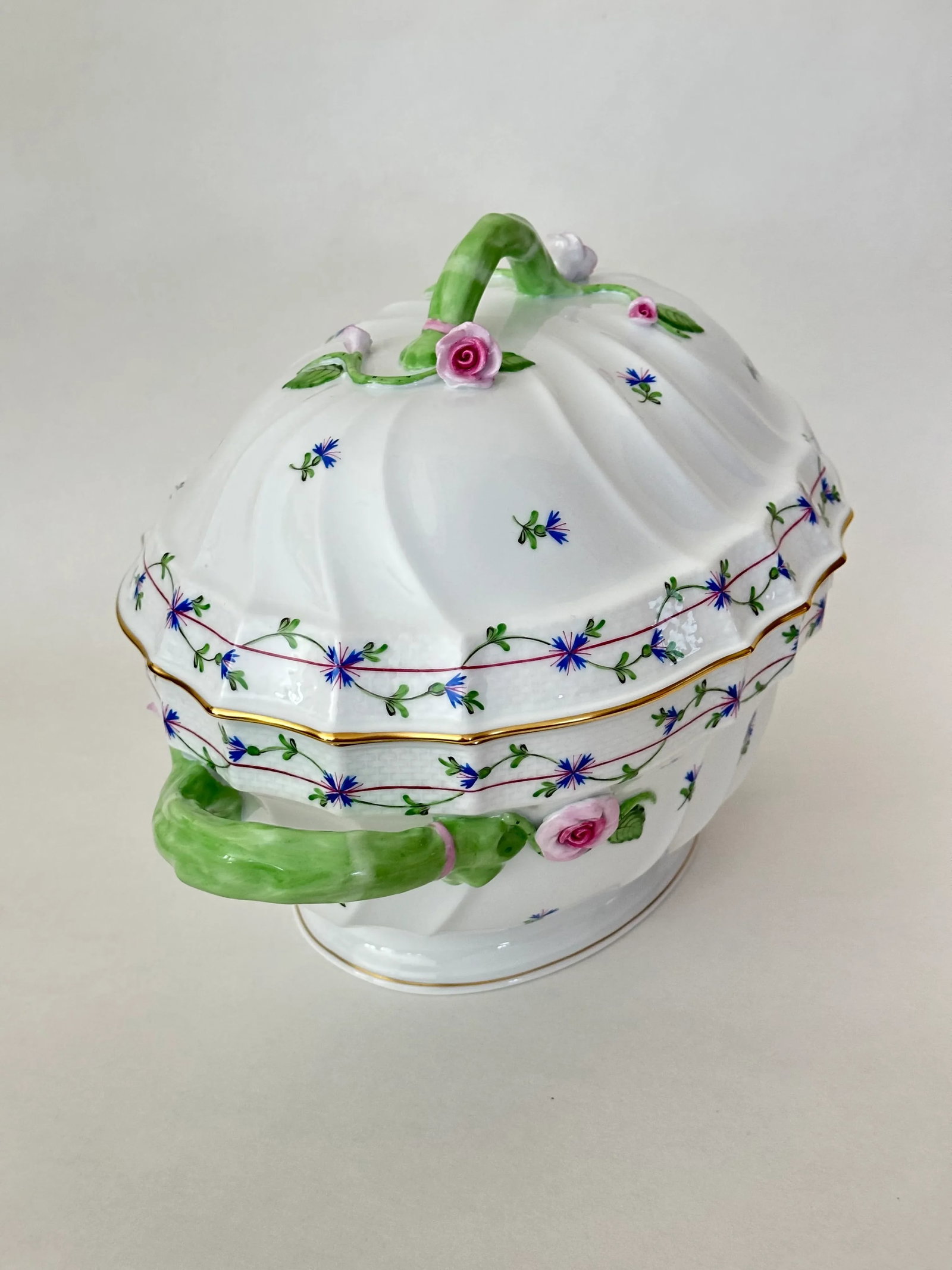 1980s Herend Blue Garland Large Tureen With Lid - Branch Handle, 1014/Pbg - 9