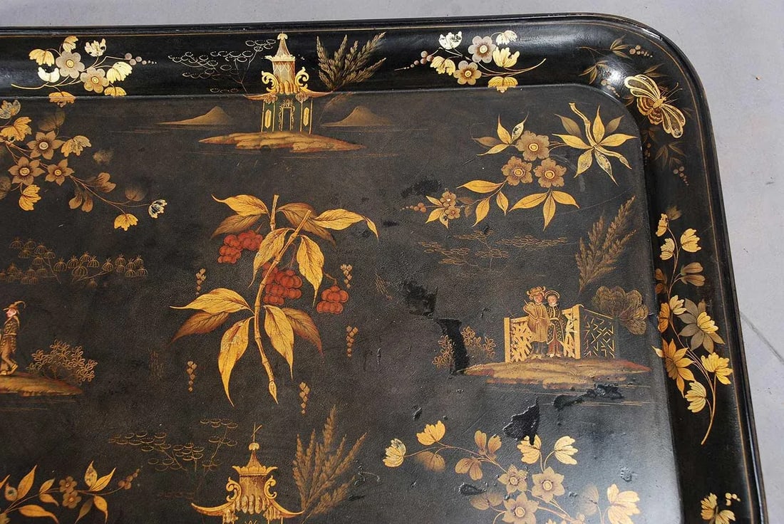 Antique Black Chinoiserie Tray by Ryton and Walton - 2