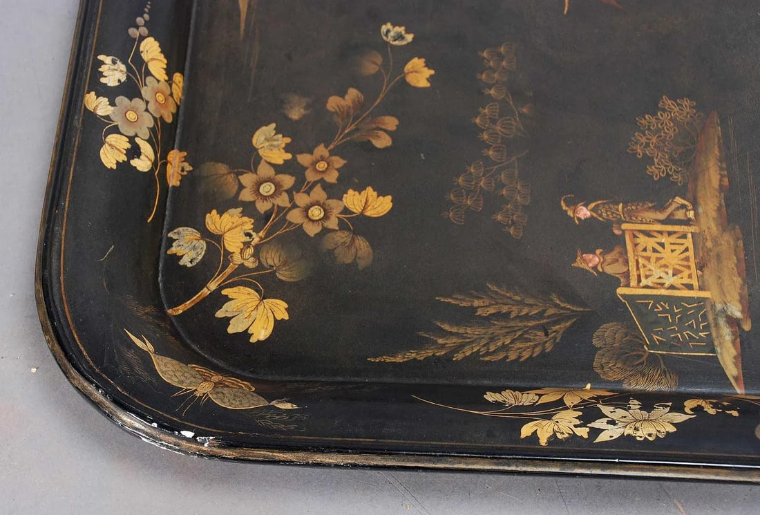 Antique Black Chinoiserie Tray by Ryton and Walton - 3