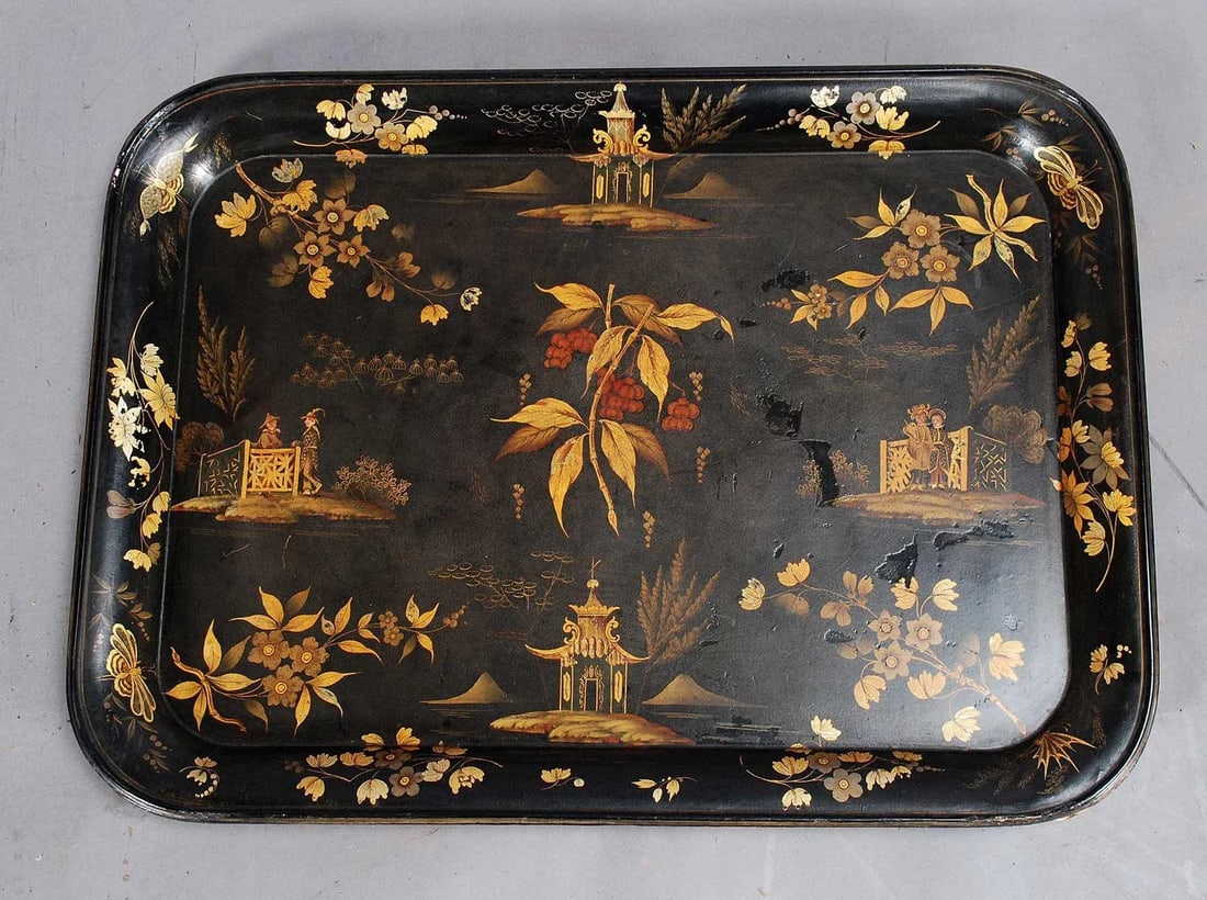 Antique Black Chinoiserie Tray by Ryton and Walton - 6