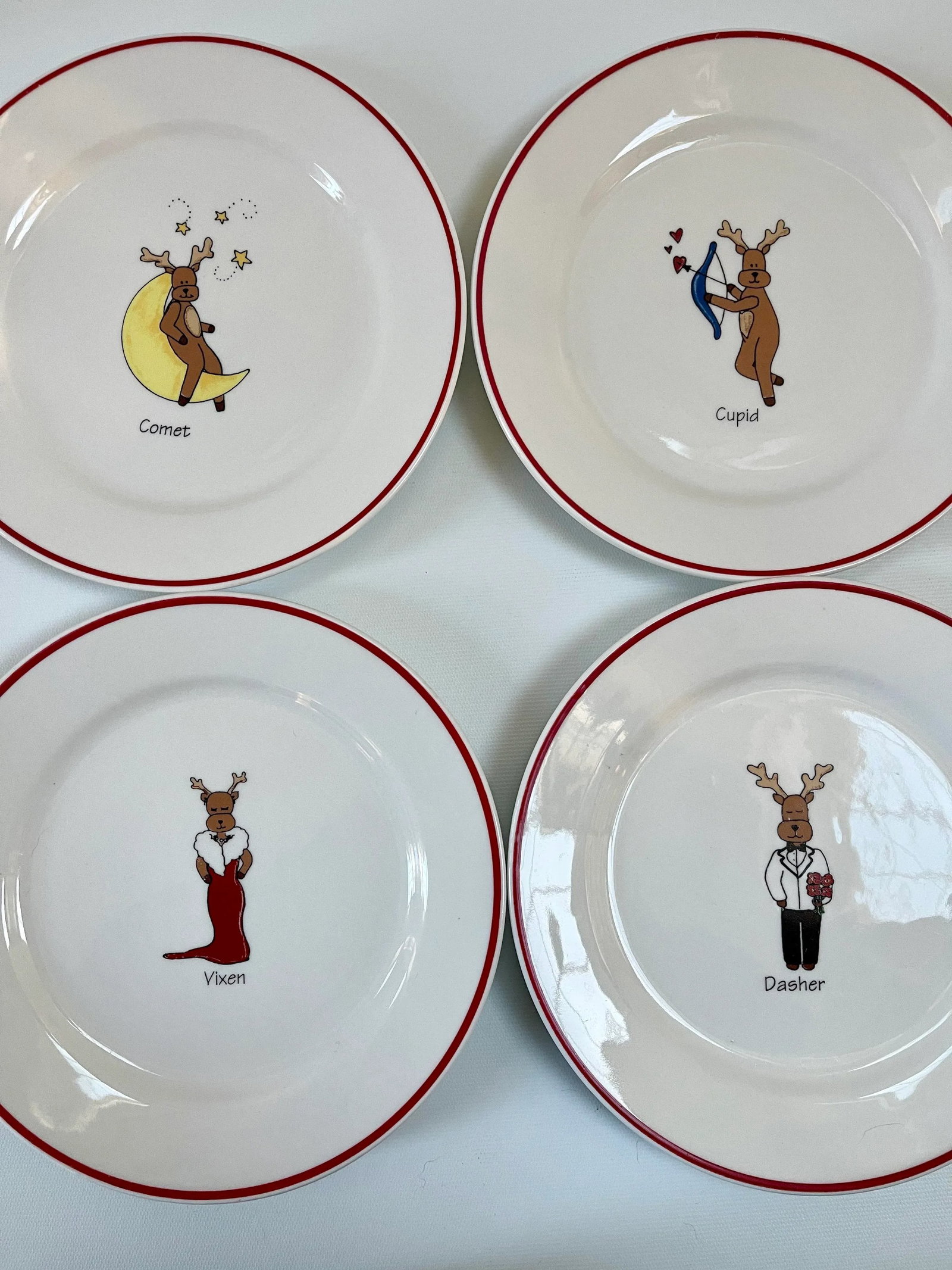 Whimsical Christmas Holiday Reindeer Dinnerware Plates - Set of 8 - 4