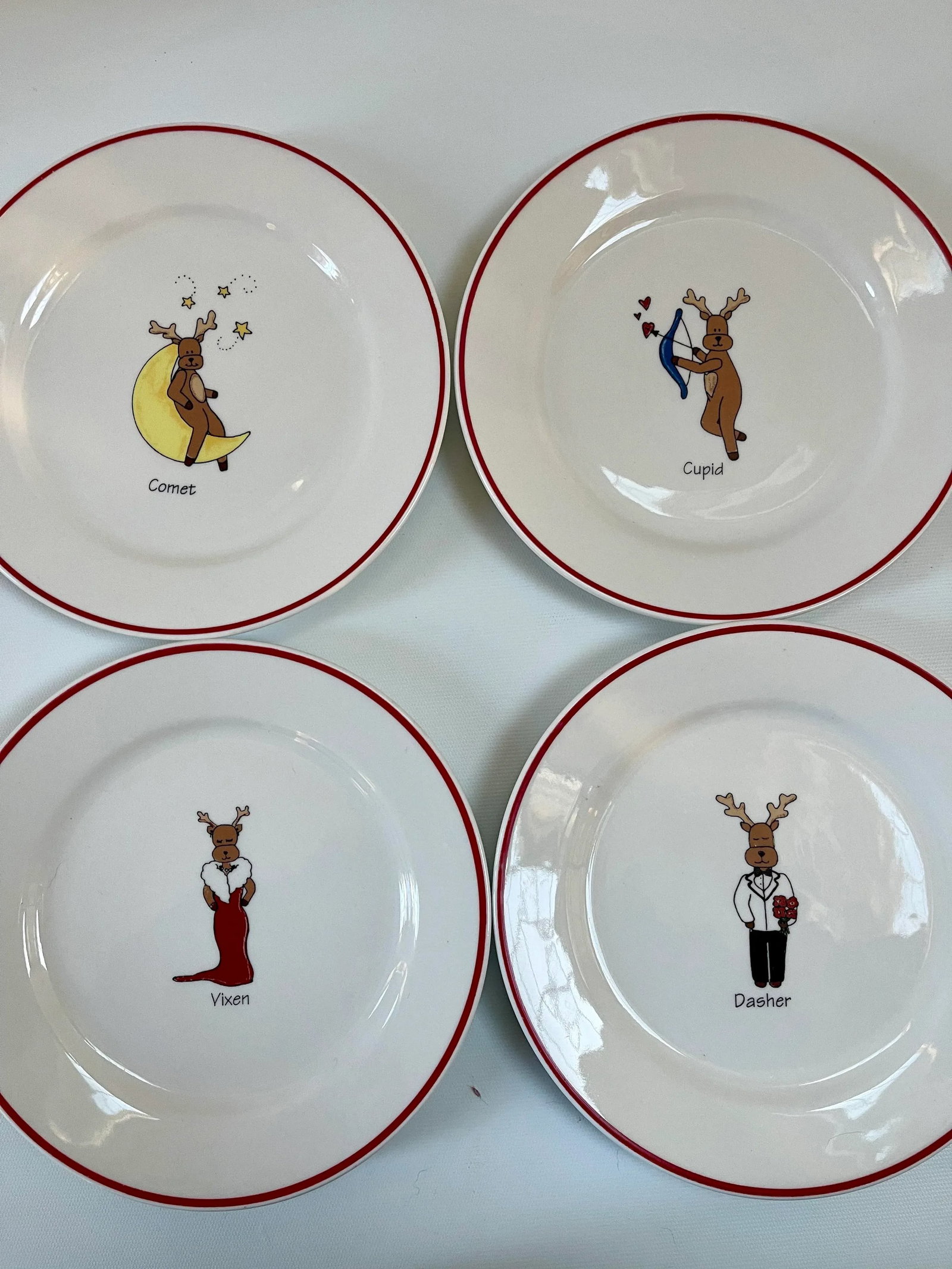 Whimsical Christmas Holiday Reindeer Dinnerware Plates - Set of 8 - 5