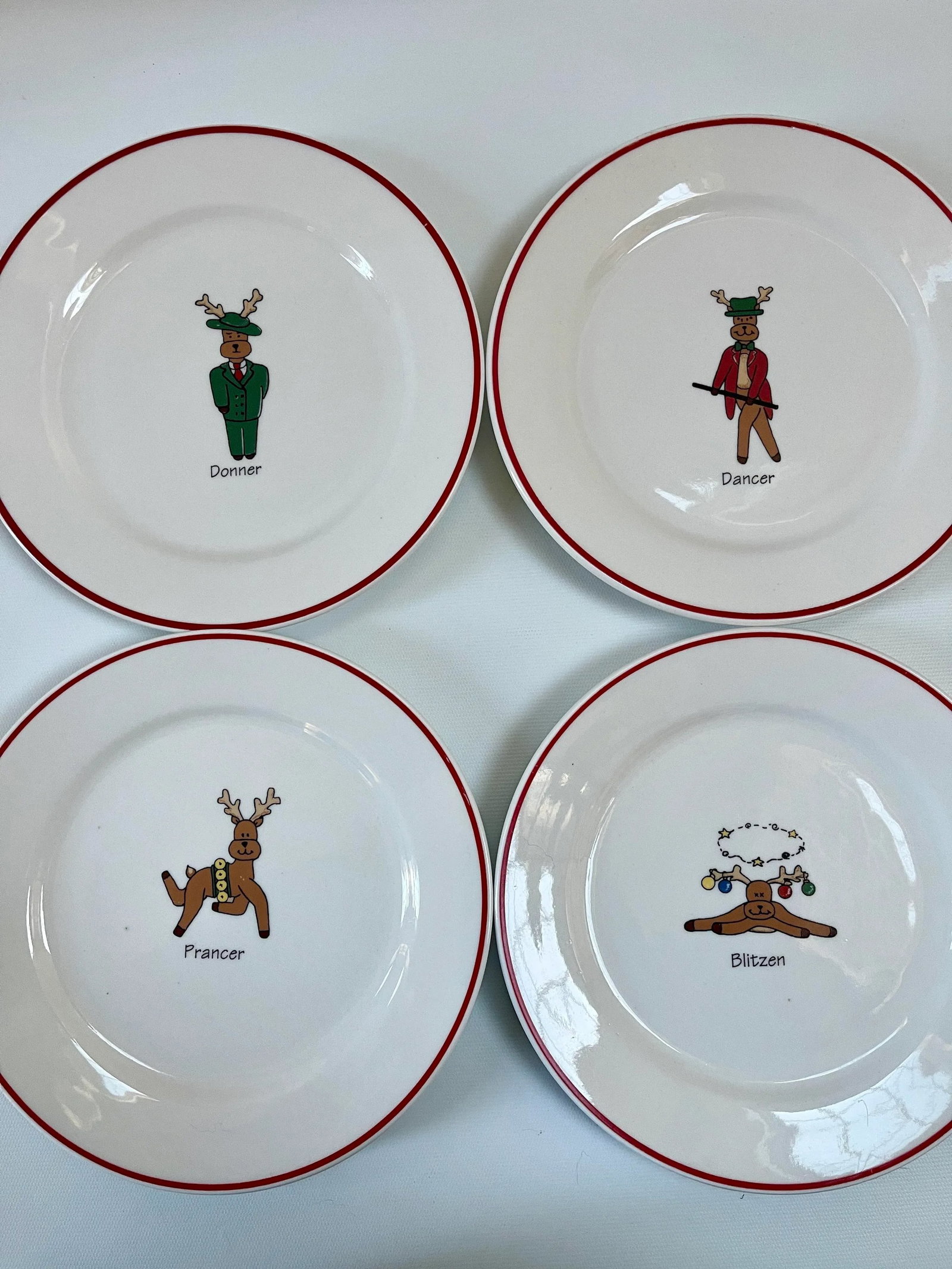 Whimsical Christmas Holiday Reindeer Dinnerware Plates - Set of 8 - 6