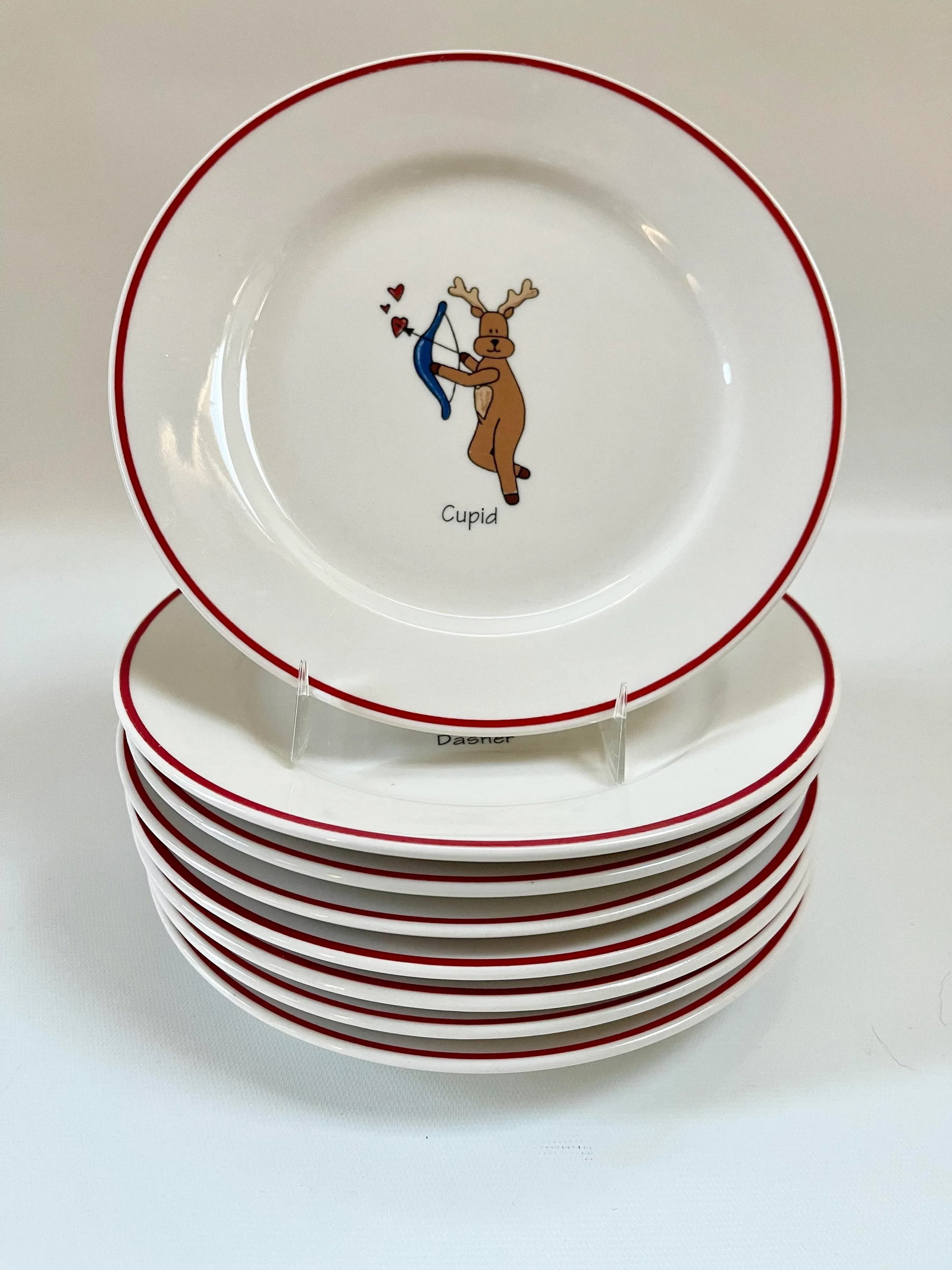 Whimsical Christmas Holiday Reindeer Dinnerware Plates - Set of 8 - 8