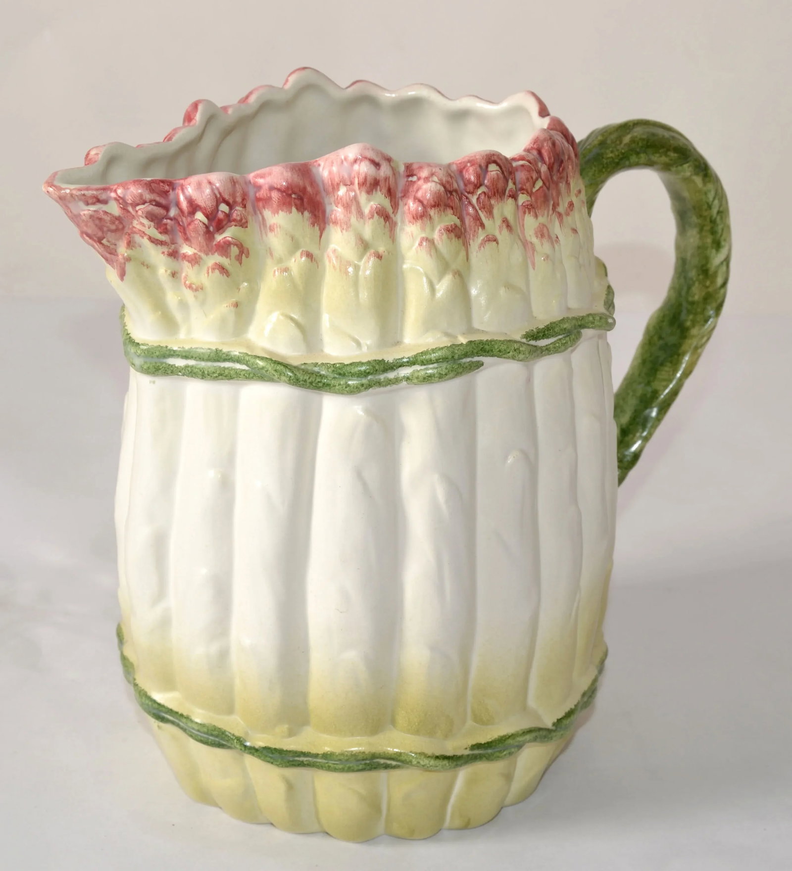 Vintage Hand Painted Italian Asparagus Majolica Ceramic Pitcher or Carafe - 2