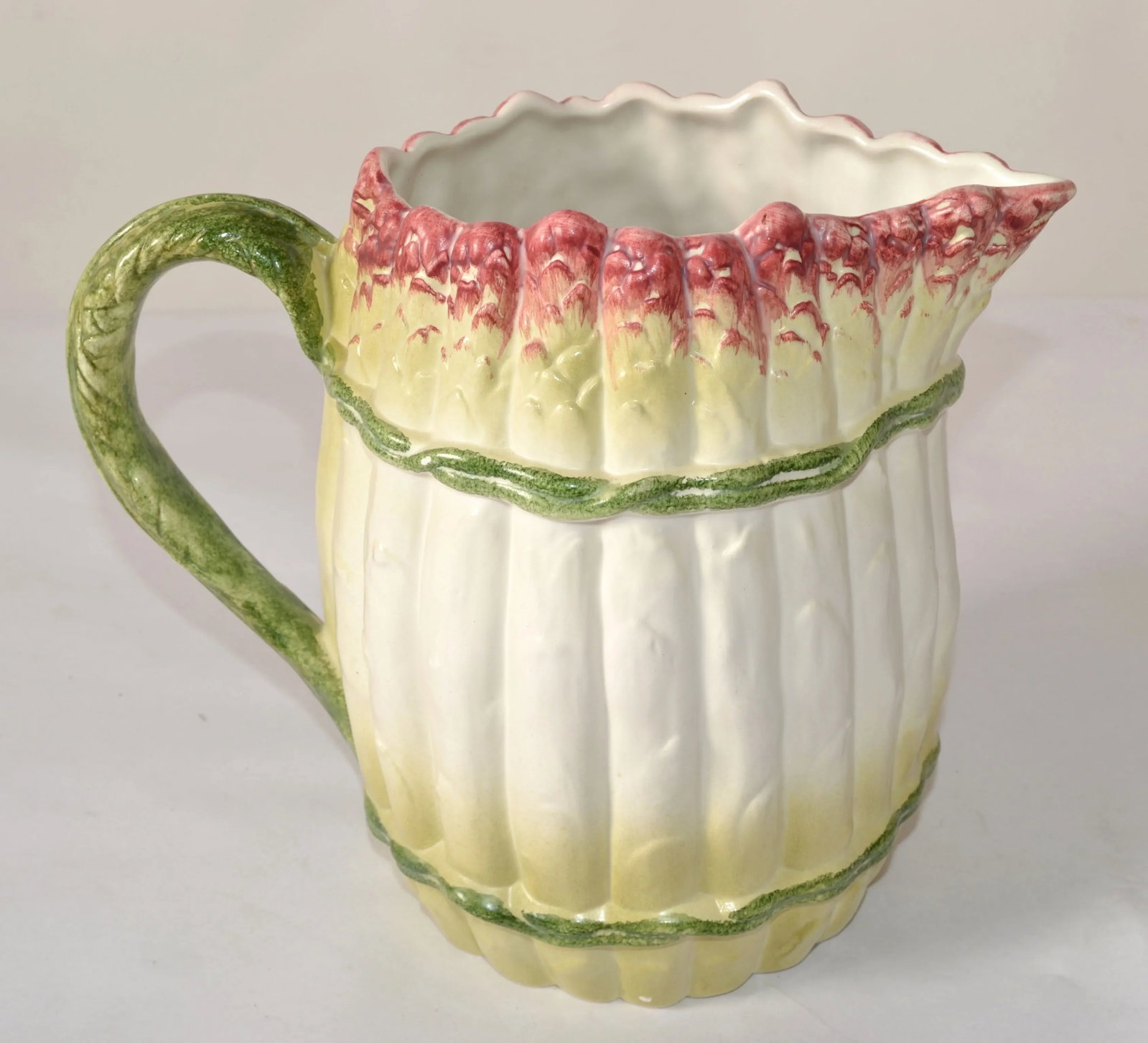 Vintage Hand Painted Italian Asparagus Majolica Ceramic Pitcher or Carafe - 3