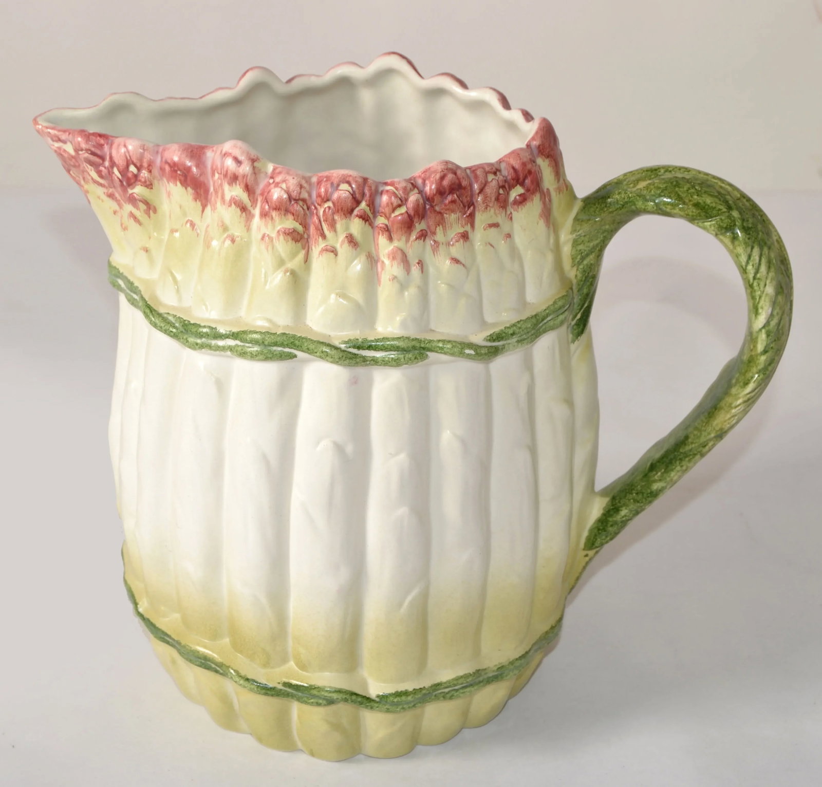 Vintage Hand Painted Italian Asparagus Majolica Ceramic Pitcher or Carafe - 4