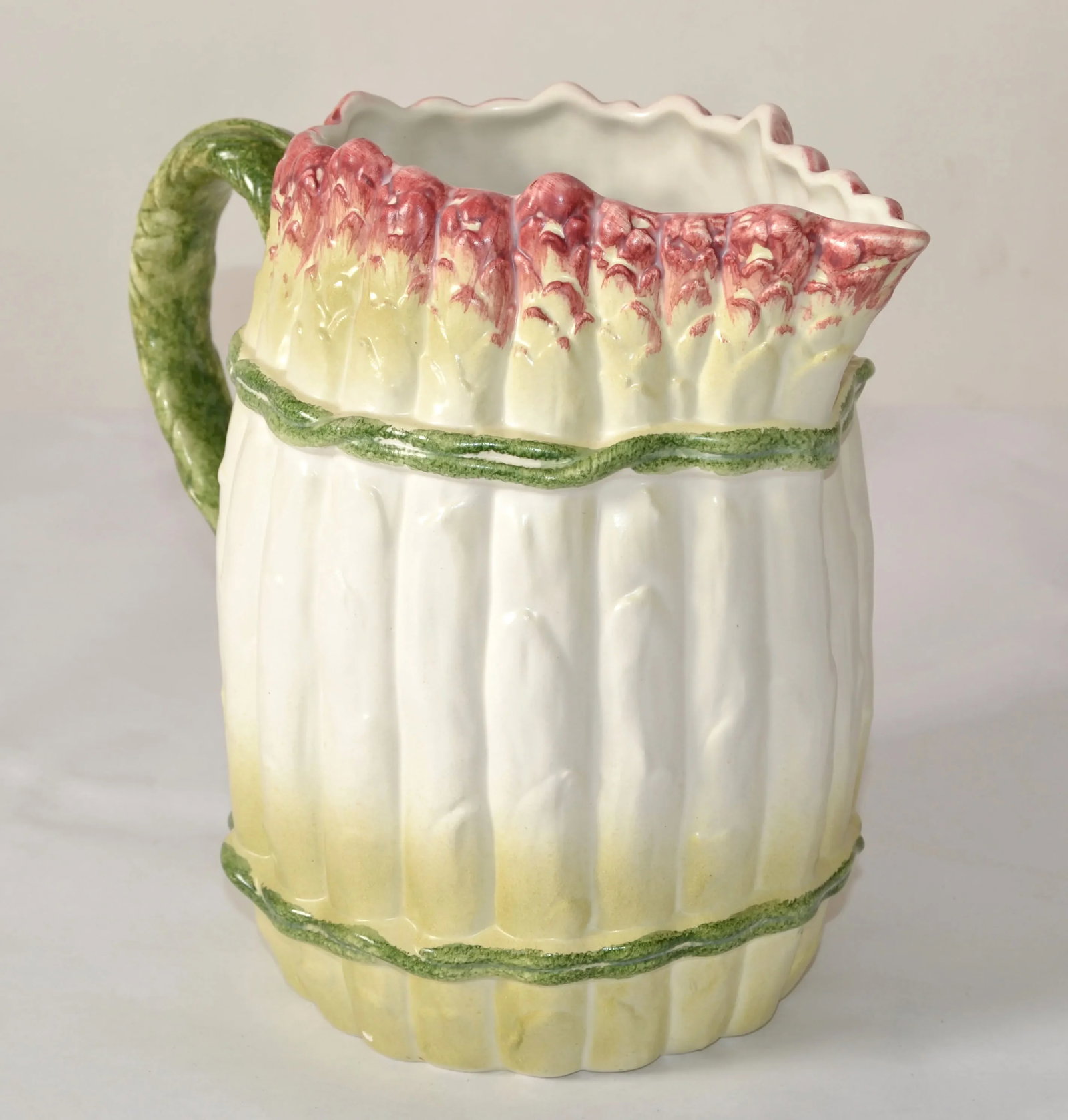 Vintage Hand Painted Italian Asparagus Majolica Ceramic Pitcher or Carafe - 5