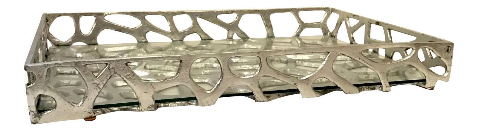 Worlds Away Modern Geometric Silver Metal and Glass Organic Byron Tray (1 of 5)