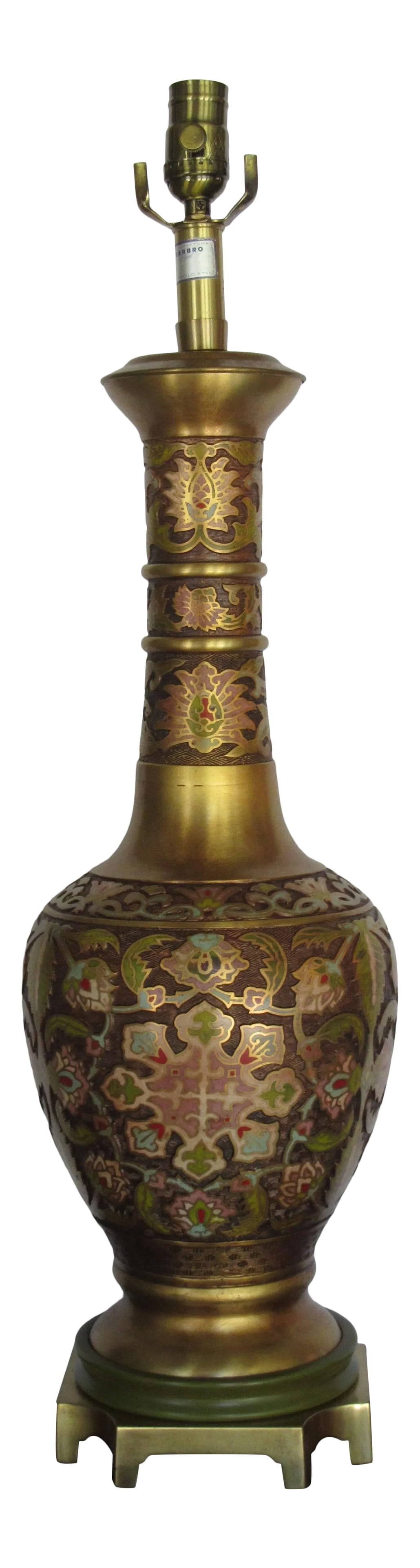 Marbro Cloisonne Table Lamp: Stunning Marbro edited Cloisonne/Champleve table lamp. Gilded brass after enamel works. Newly wired for safe use, no shade included. From one of the highest rated lighting companies of its day.