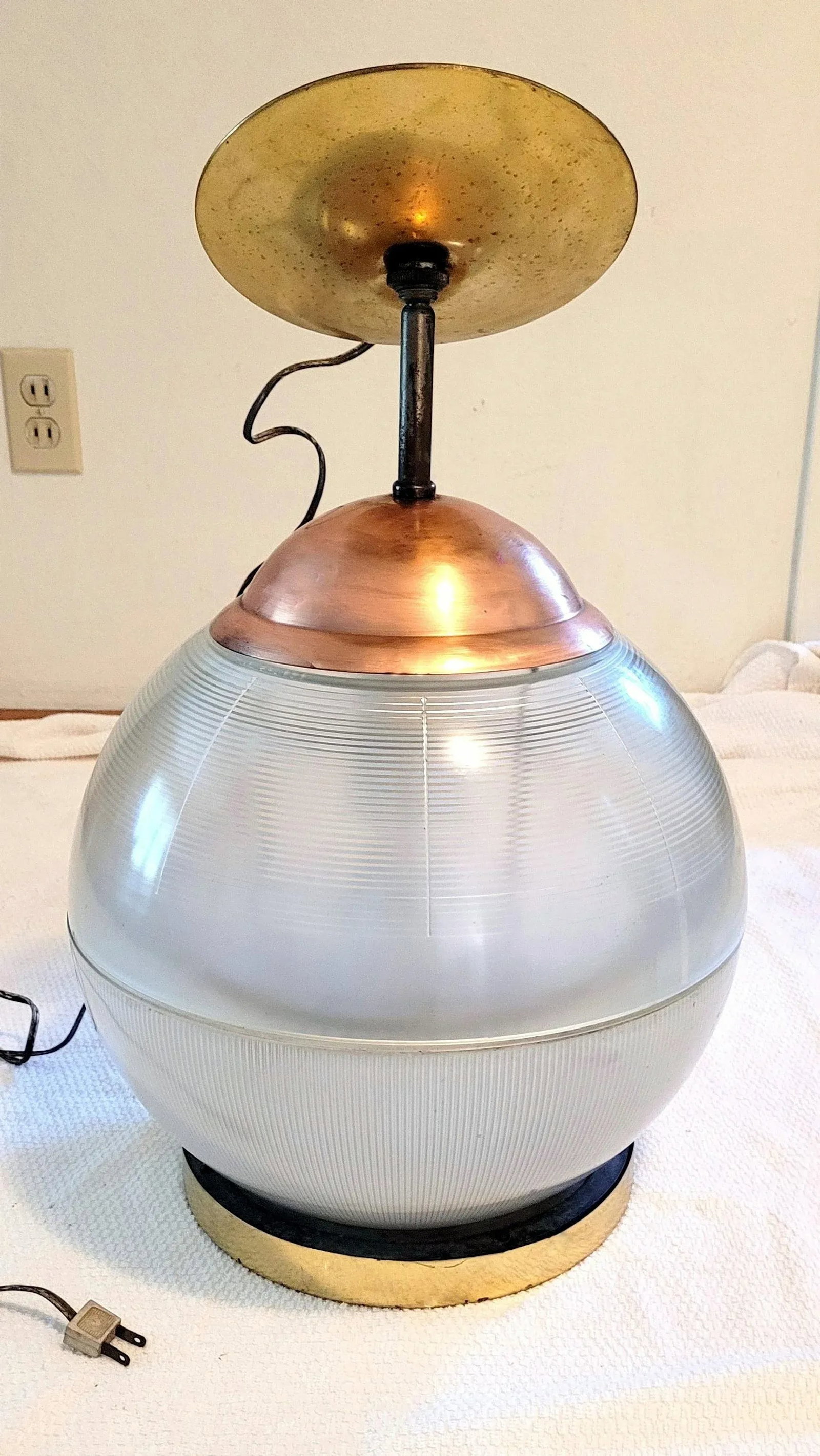 Vintage French Industrial Holophane Globe Pendant - 2