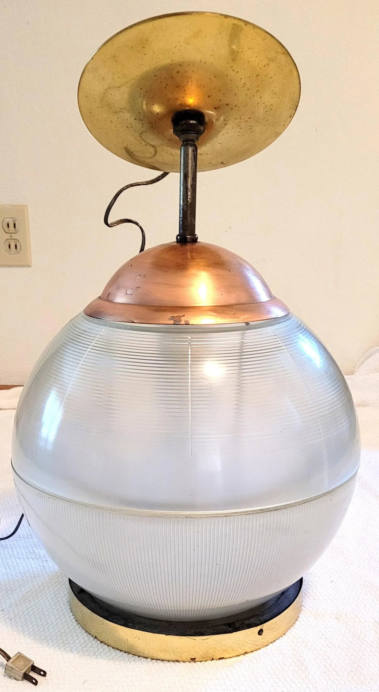 Vintage French Industrial Holophane Globe Pendant - 3